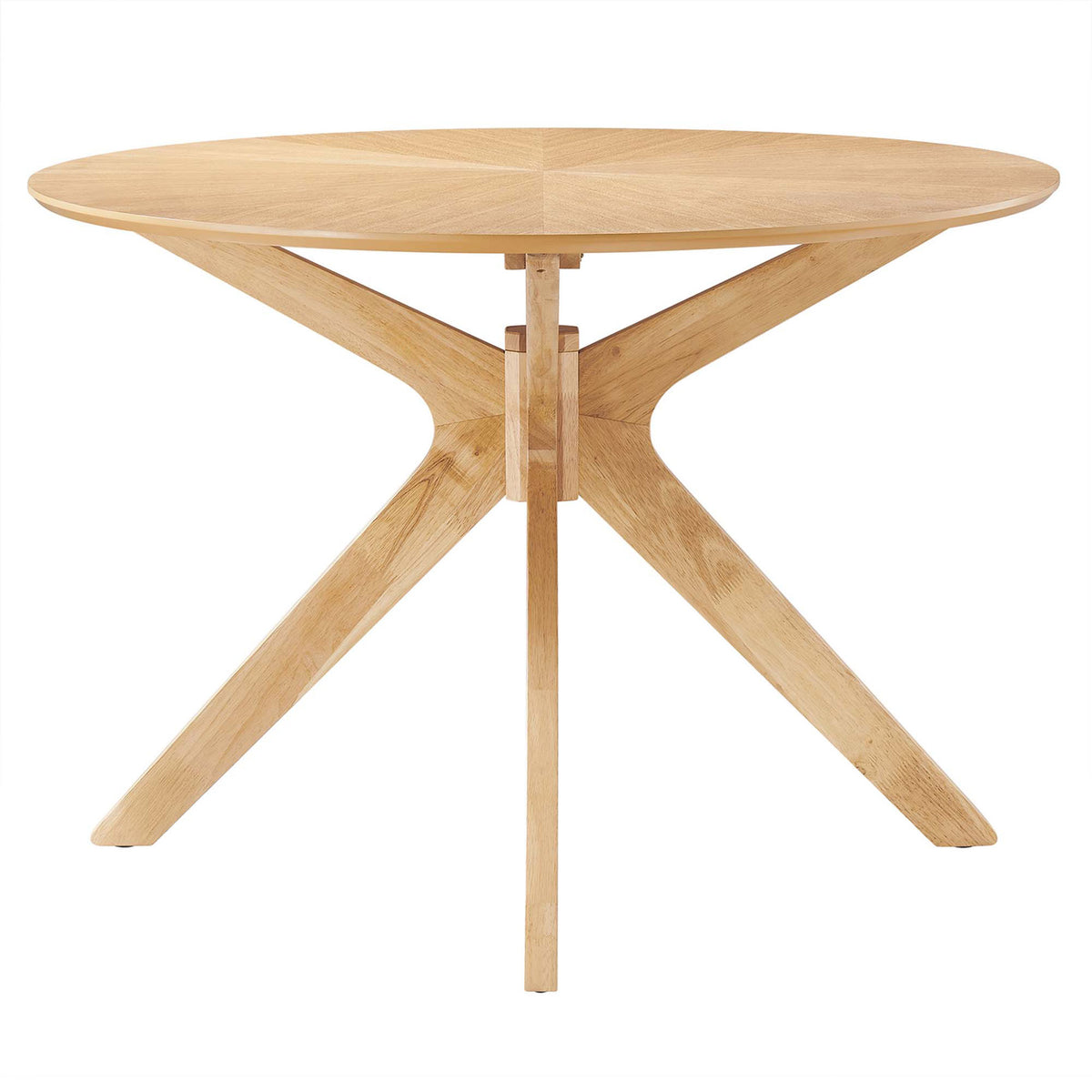 63-inch oval oak dining table with sculptural cross pedestal base and smooth ash wood grain veneer top. || EEI-3848-OAK || front_studio