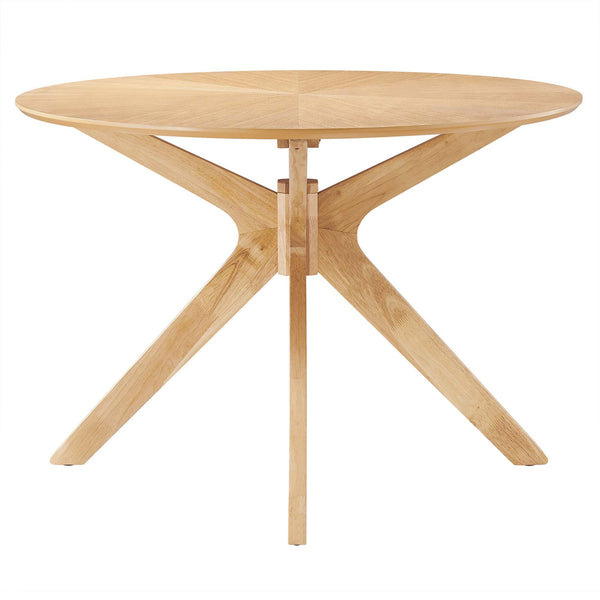 63-inch oval oak dining table with sculptural cross pedestal base and smooth ash wood grain veneer top. || EEI-3848-OAK || front_studio