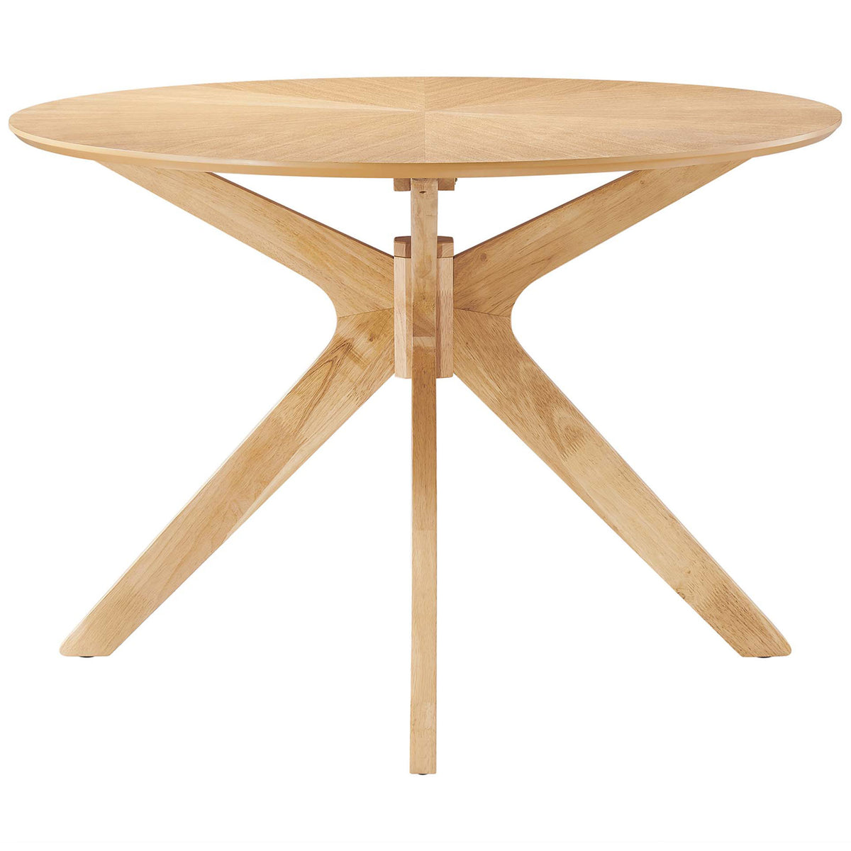 63-inch oval oak dining table with sculptural cross pedestal base and smooth ash wood grain veneer top. || EEI-3848-OAK || side_studio