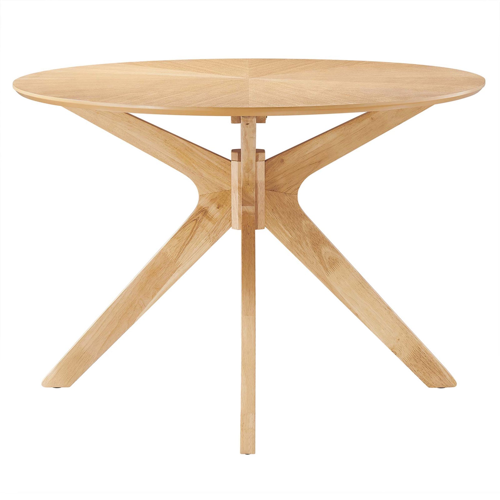 63-inch oval oak dining table with sculptural cross pedestal base and smooth ash wood grain veneer top. || EEI-3848-OAK || front_studio