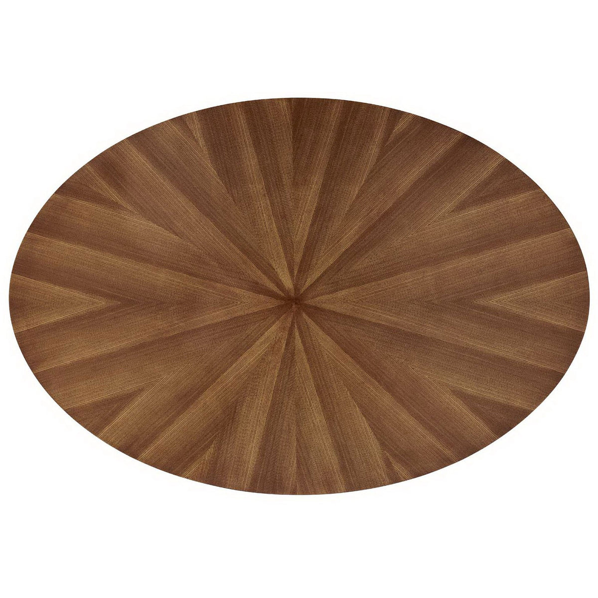 Starburst walnut veneer oval tabletop creates a striking focal point for contemporary dining spaces || EEI-3848-WAL || top_studio