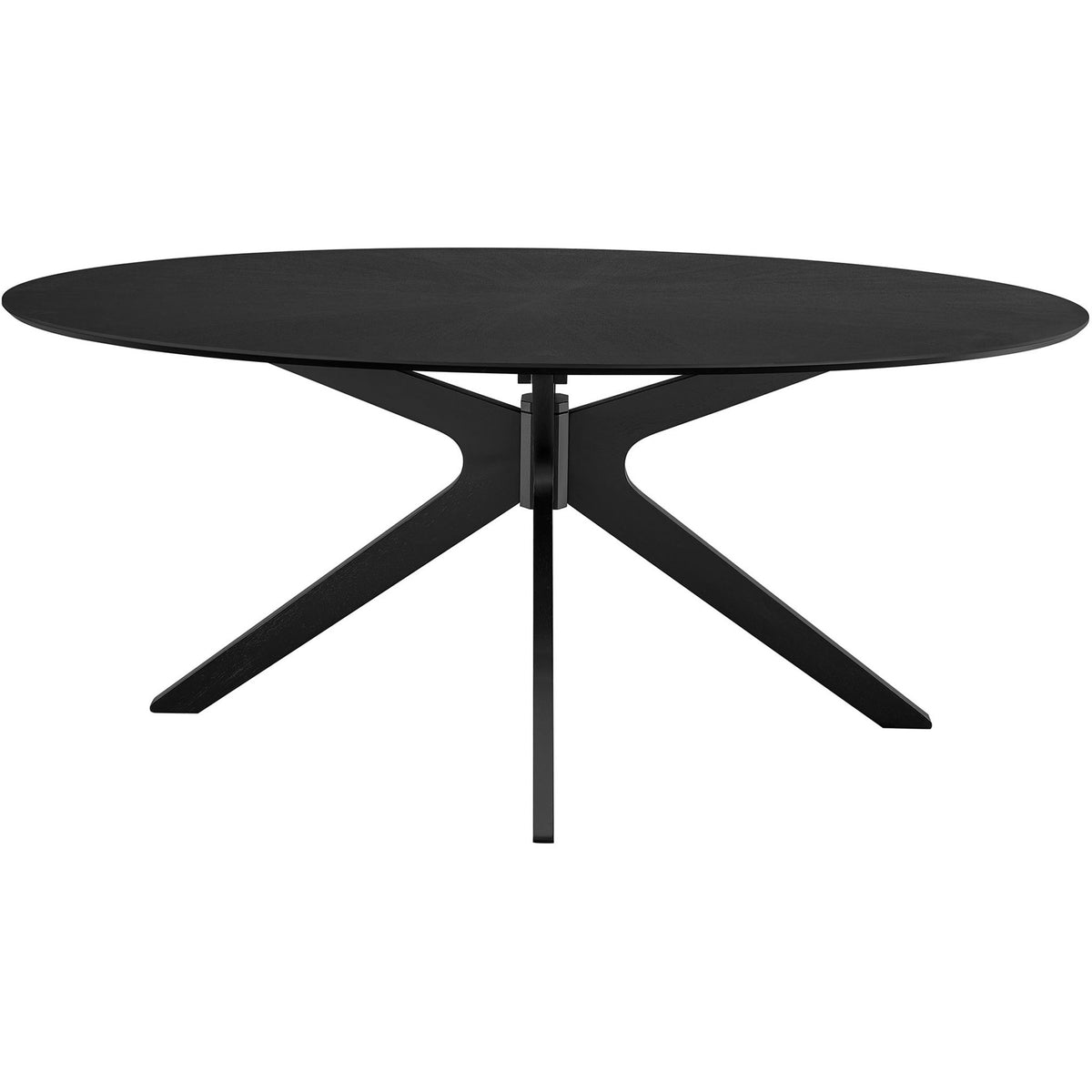 Large black oval dining table with streamlined pedestal base and expansive wood grain surface || EEI-3849-BLK || front_studio