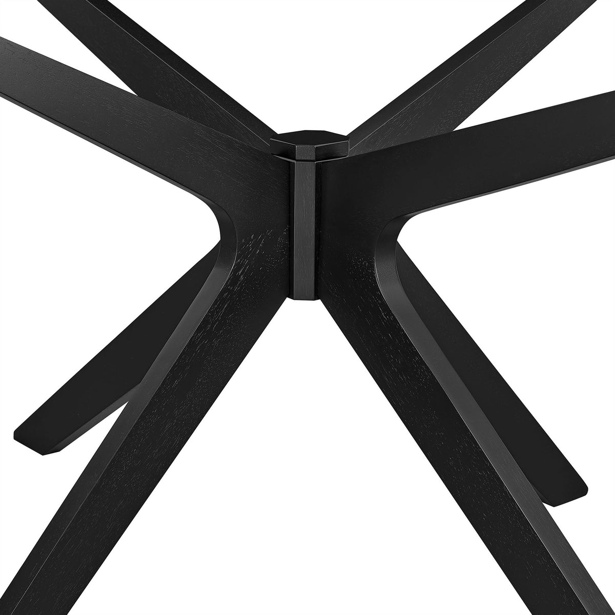 Detail of black dining table base showing thick intersecting legs and smooth central joint || EEI-3849-BLK || detail_studio