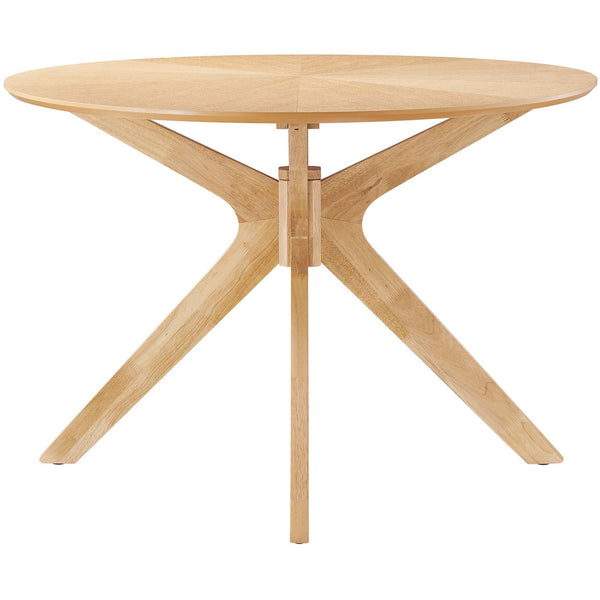 71-inch oval oak dining table with sculptural cross pedestal base and spacious seating for family meals. || EEI-3849-OAK || front_studio
