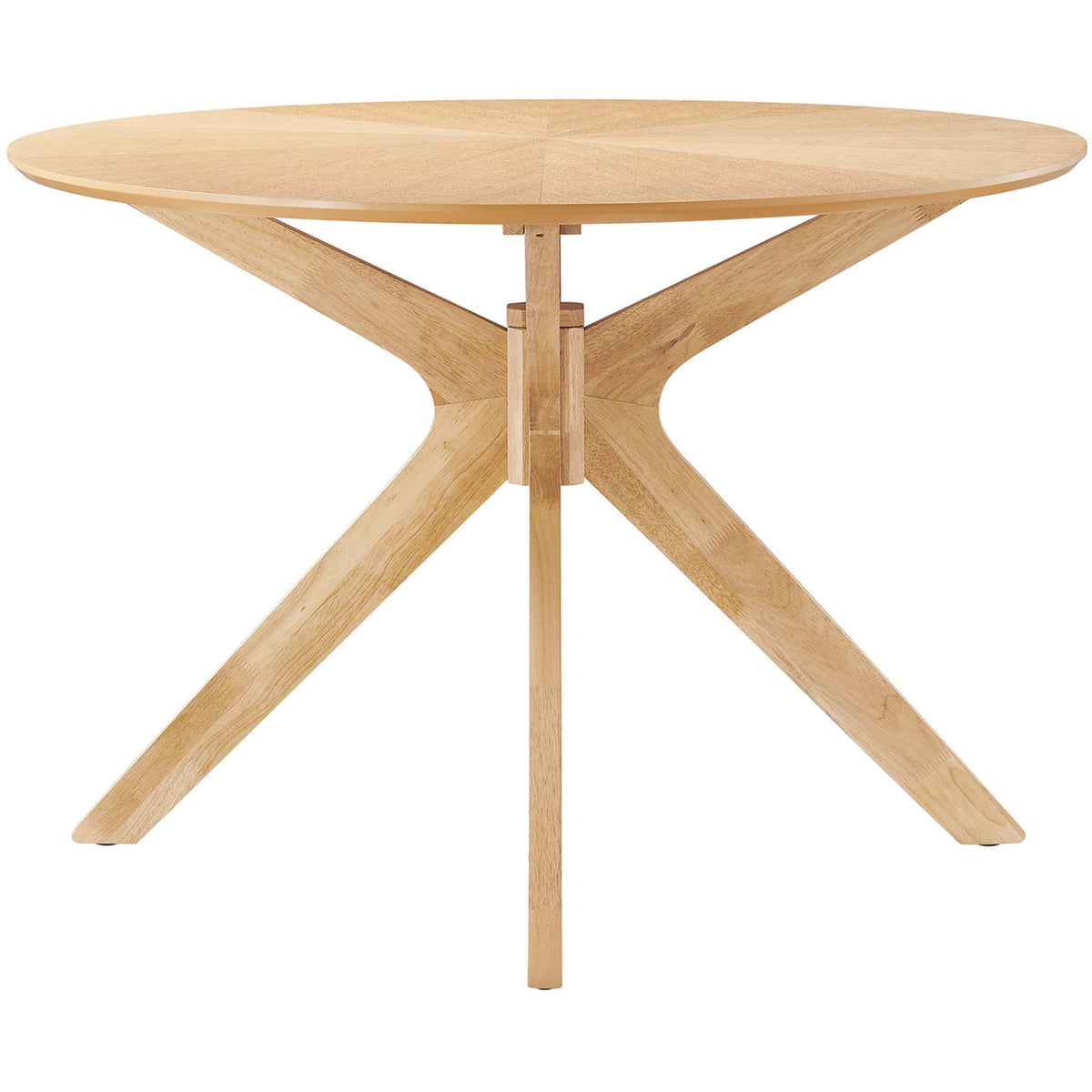 71-inch oval oak dining table with sculptural cross pedestal base and spacious seating for family meals. || EEI-3849-OAK || front_studio