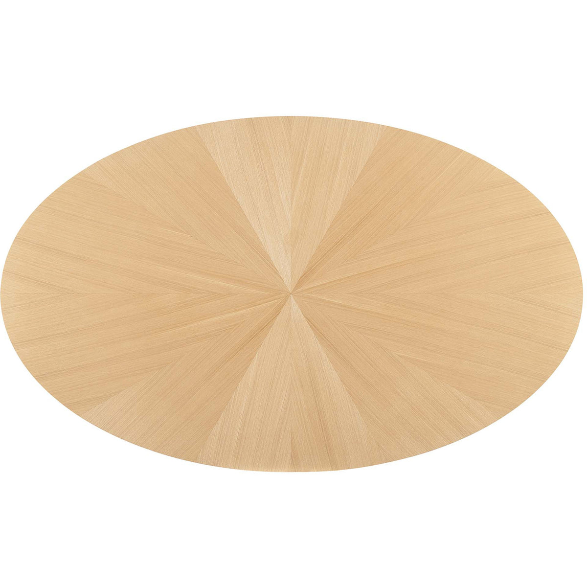 Expansive 71-inch oval tabletop with starburst oak veneer pattern for a bold yet natural dining look. || EEI-3849-OAK || top_studio