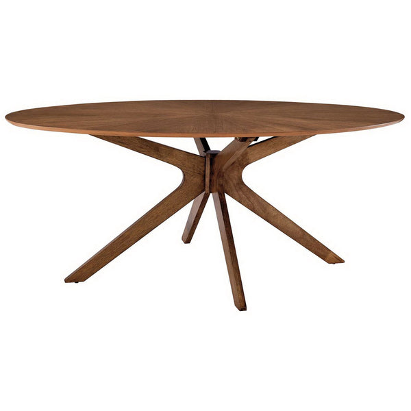 71 inch walnut oval dining table with elongated top and intersecting pedestal base for spacious gatherings || EEI-3849-WAL || front_angle_studio