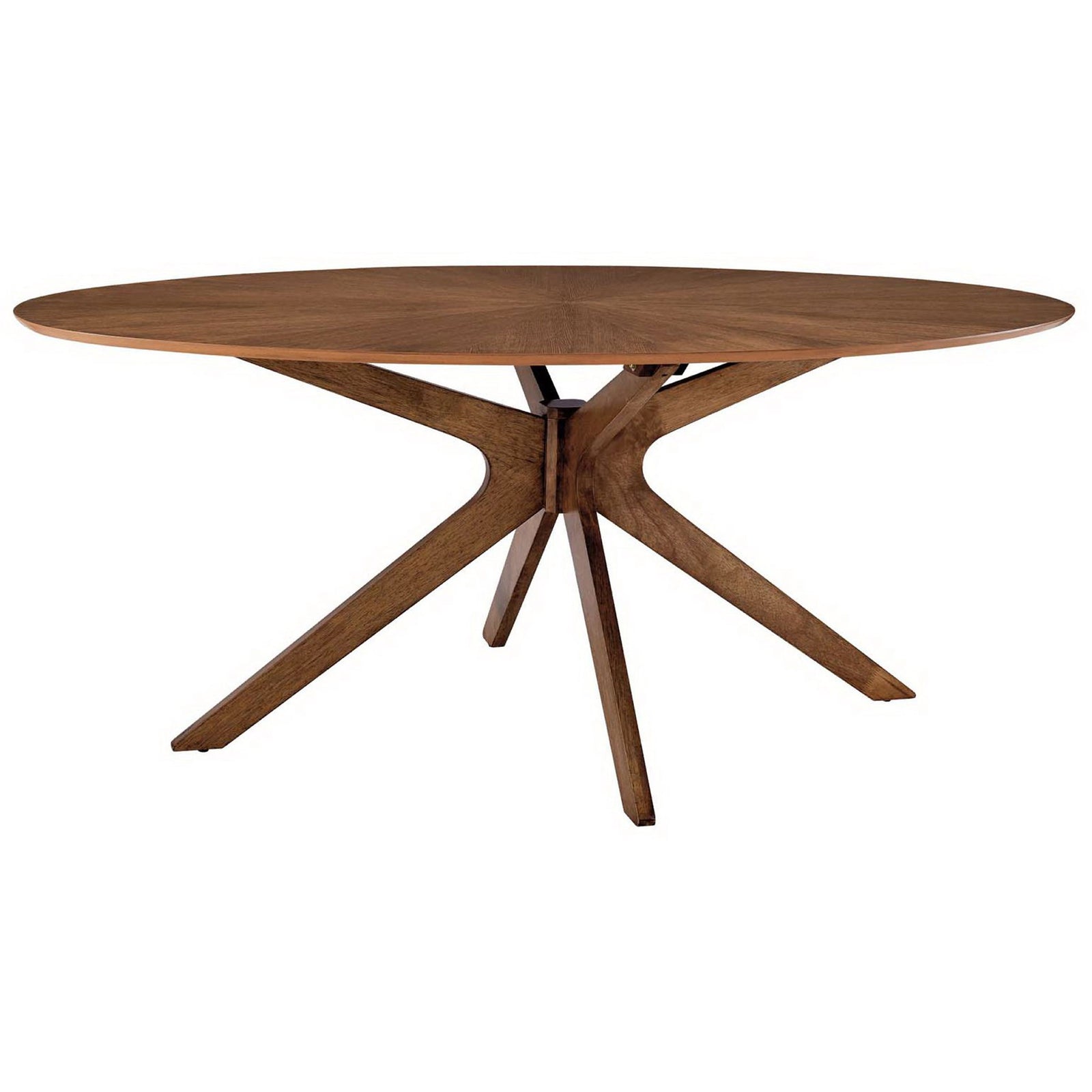 71 inch walnut oval dining table with elongated top and intersecting pedestal base for spacious gatherings || EEI-3849-WAL || front_angle_studio