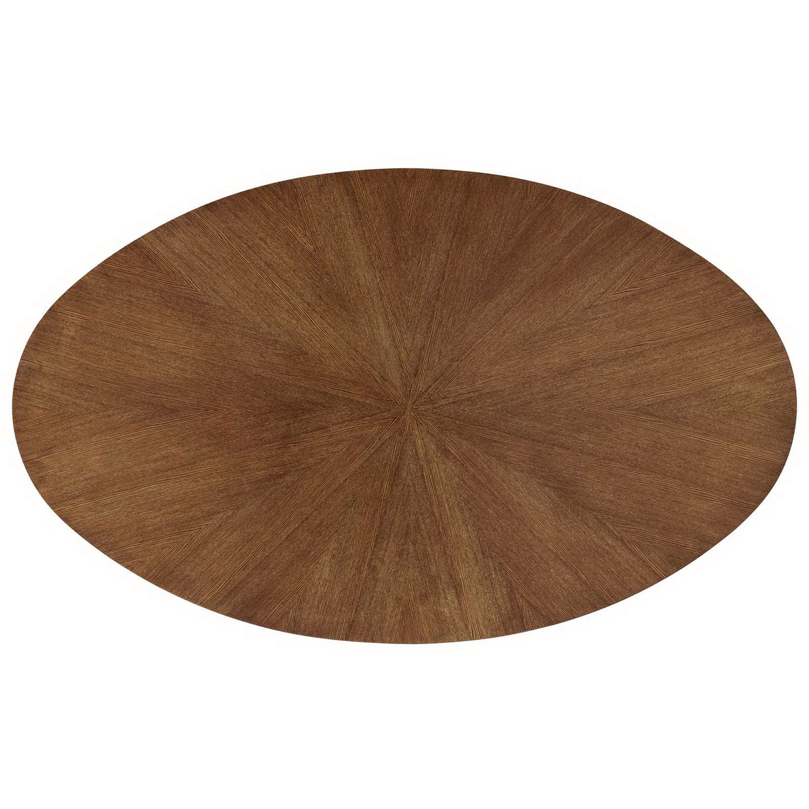 Expansive oval tabletop in starburst walnut veneer highlights the table length and rich wood tones || EEI-3849-WAL || top_studio