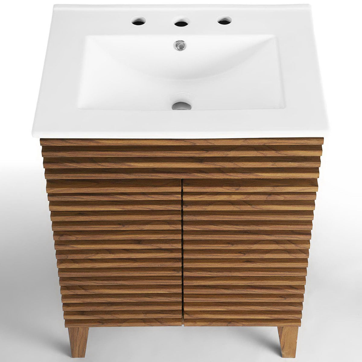 Integrated ceramic basin with 3-hole, 8-inch widespread setup and gently curved rectangular bowl. || EEI-3860-WAL-WHI || top_studio