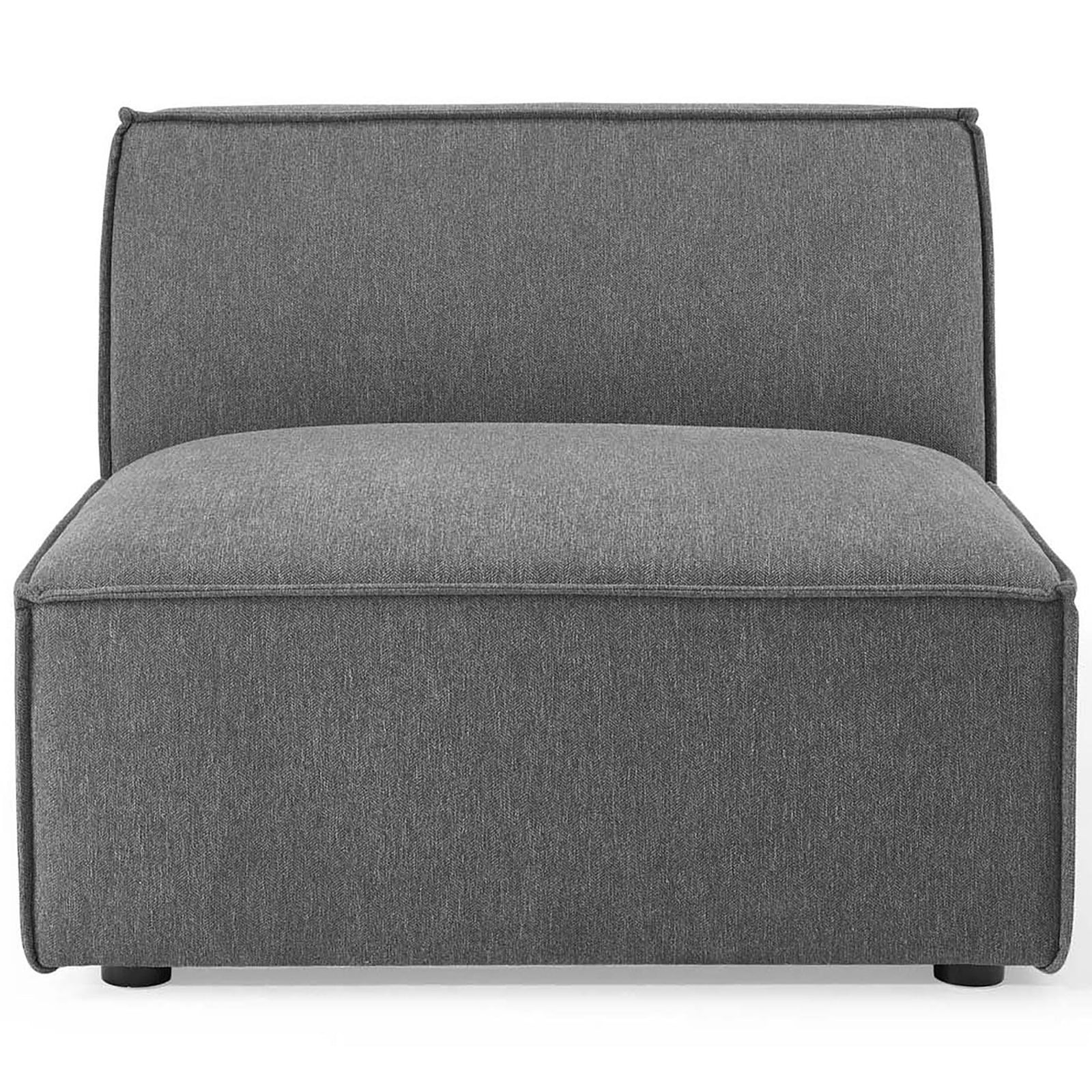 Deep, lounge-worthy armless chair in durable charcoal polyester with clean, modern lines || EEI-3872-CHA || front_studio