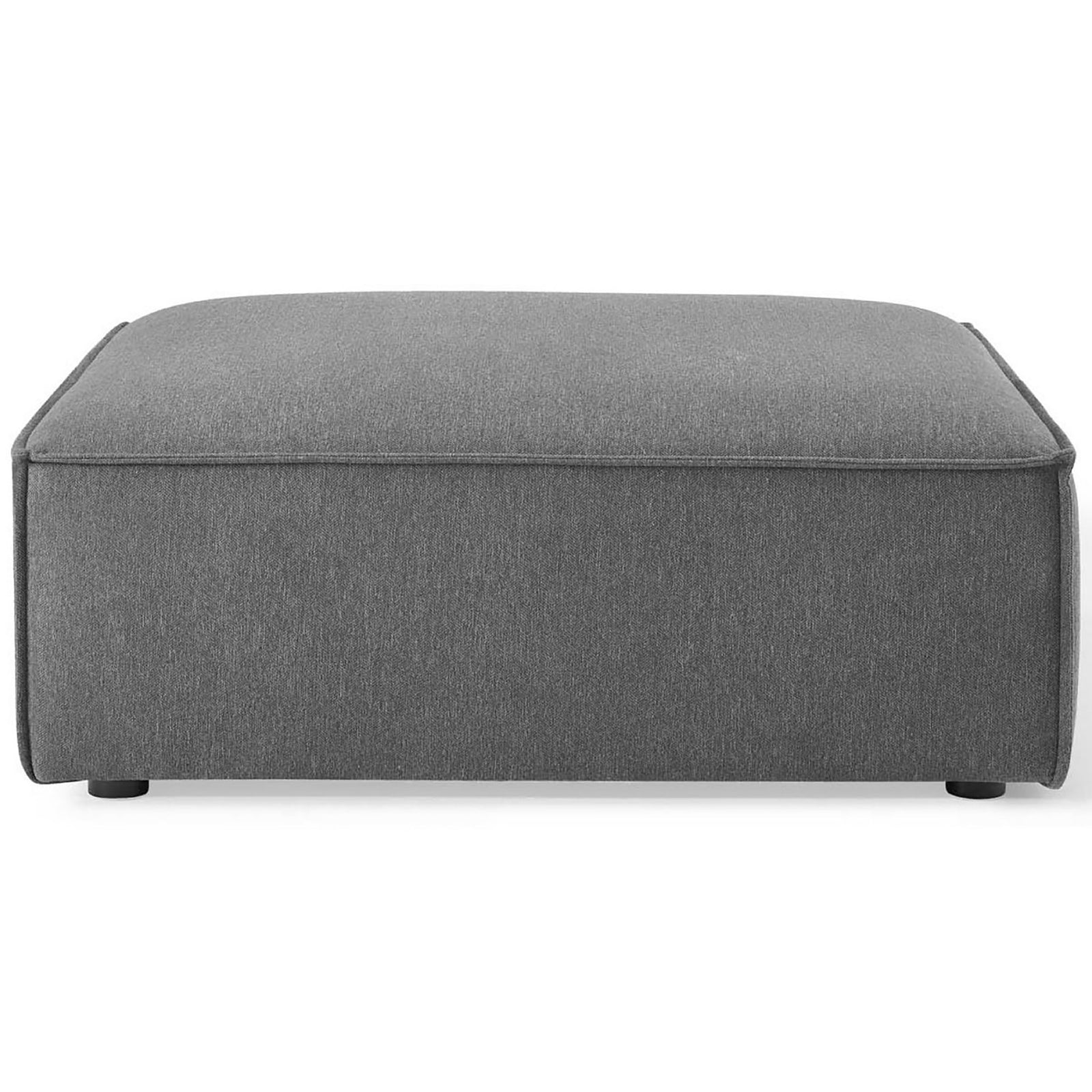 Plush charcoal ottoman with gently rounded cushion and crisp tailoring for a sleek contemporary accent || EEI-3873-CHA || front_studio