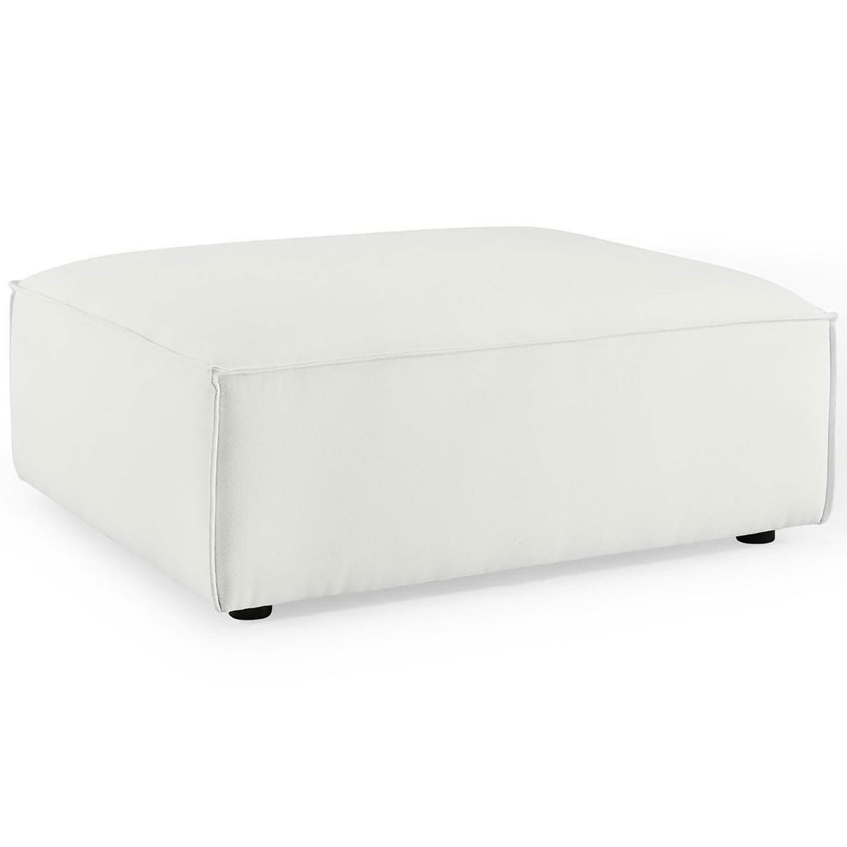 White modular ottoman with softly rounded edges and tailored seams for a sleek contemporary look || EEI-3873-WHI || front_angle_studio