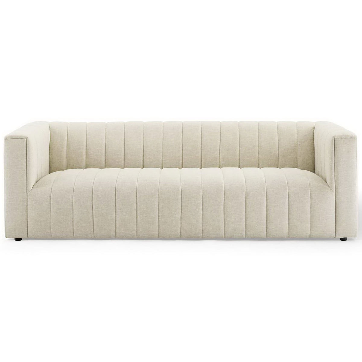 Spacious beige sofa with deep channel tufting and wide, inviting seat for modern living rooms || EEI-3881-BEI || front_studio