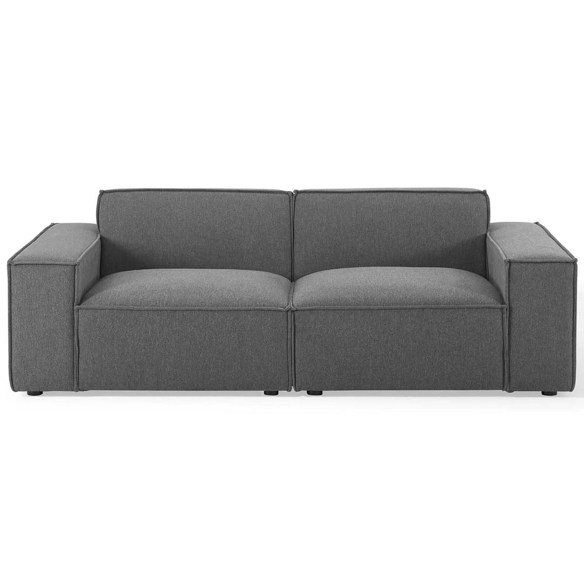 Charcoal gray 2-piece sectional sofa with spacious seats and tailored French piping details || EEI-4111-CHA || front_studio