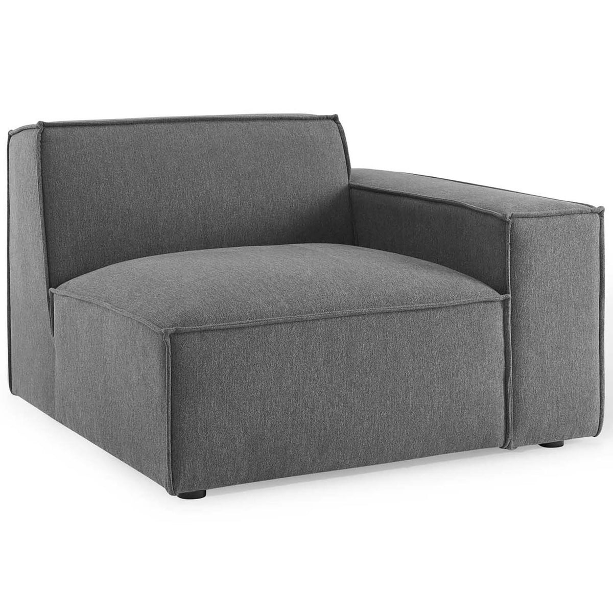 Charcoal gray modular sectional chair with extra-deep seat and clean, boxy silhouette || EEI-4111-CHA || front_angle_partial_studio