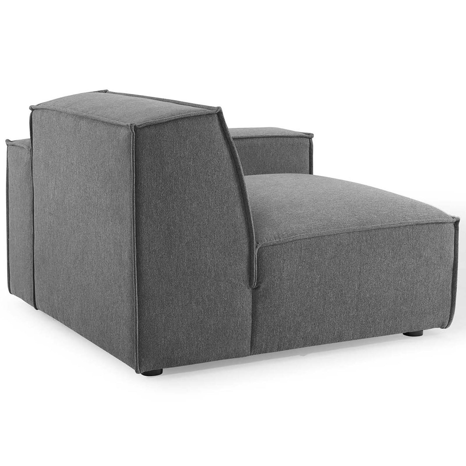 Charcoal gray modular sectional chair with neatly tailored backrest and subtle French piping edges || EEI-4111-CHA || back_angle_partial_studio