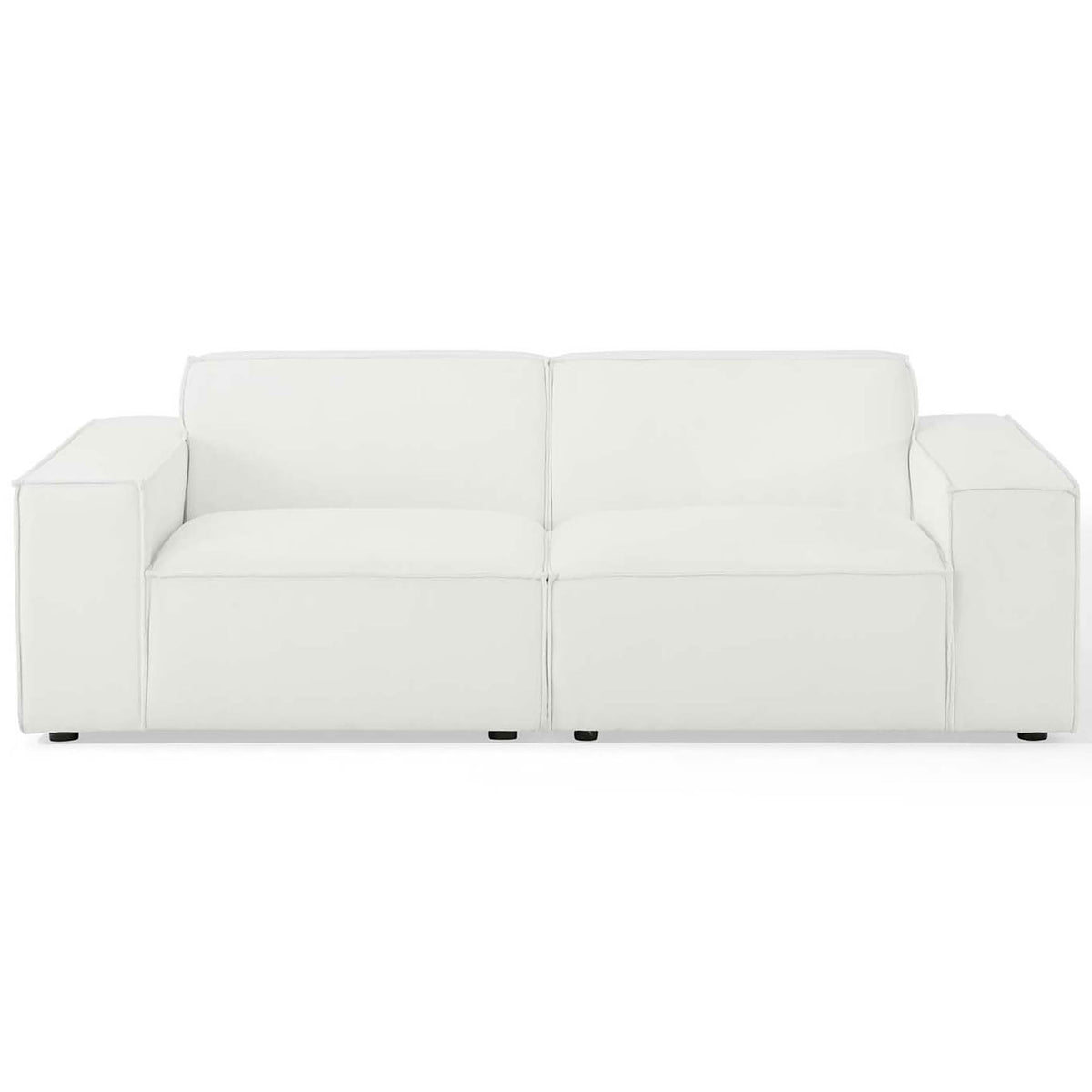 White two piece sectional sofa with broad track arms and clean modern lines || EEI-4111-WHI || front_studio
