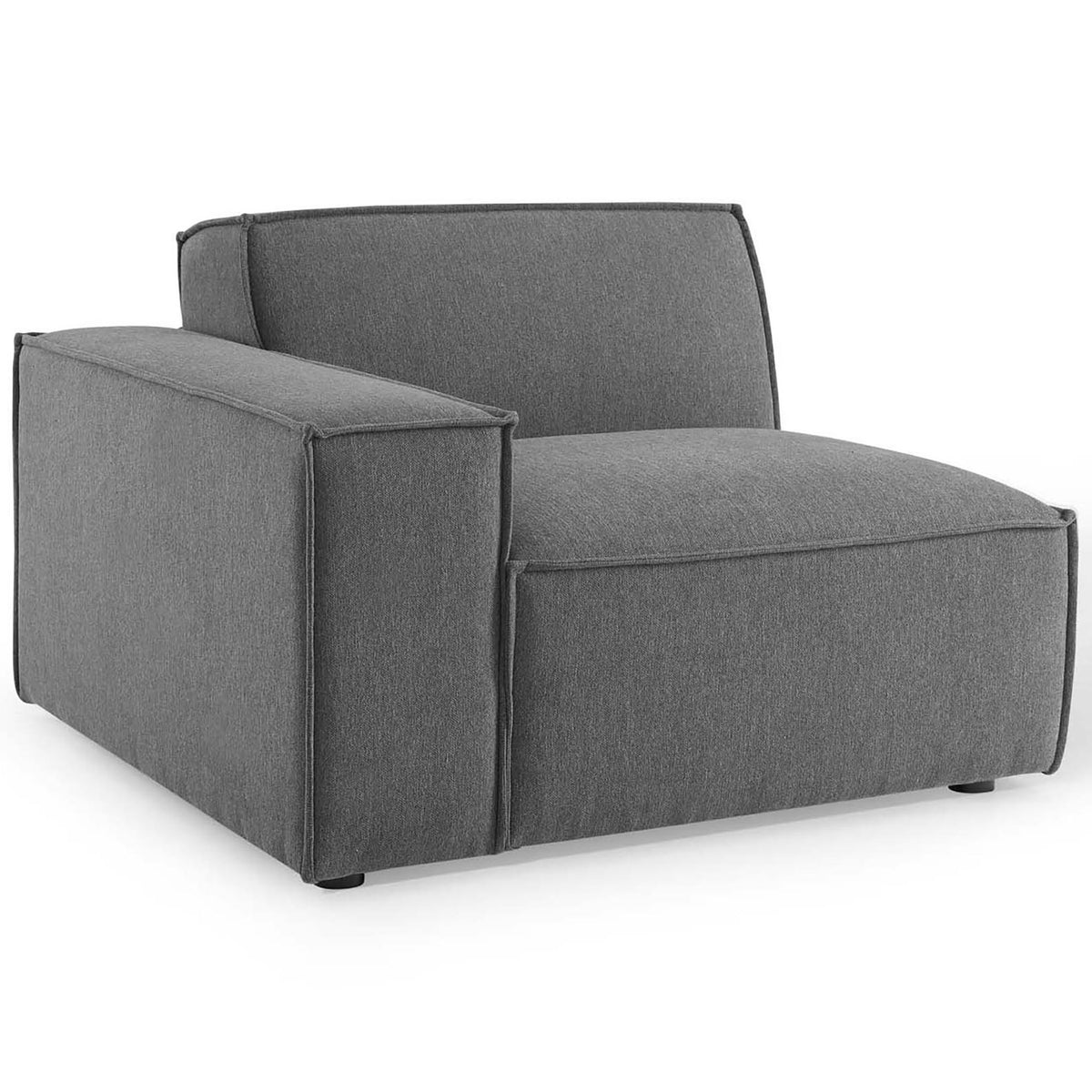 Charcoal right-arm modular sofa chair with wide track arm and spacious seat cushion || EEI-4112-CHA || front_angle_partial_studio