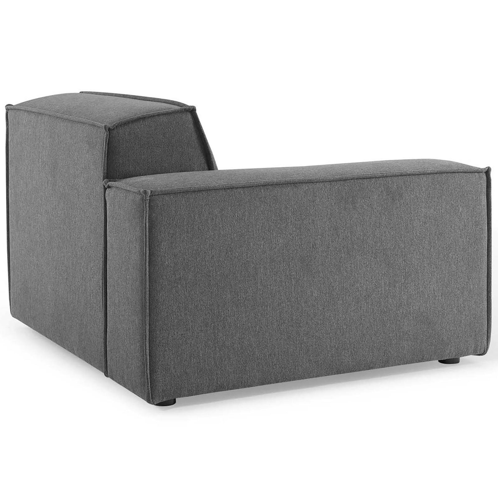 Right-arm modular sofa chair with fully upholstered backrest and subtle French piping detail || EEI-4112-CHA || back_angle_partial_studio