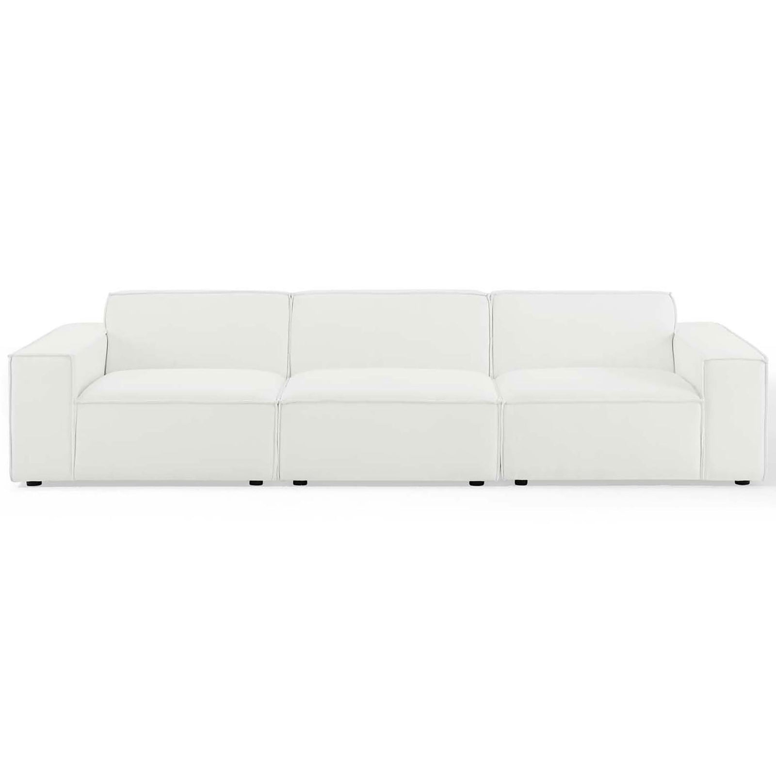 Modern white 3-seat sectional sofa featuring clean lines and generous, evenly spaced seating. || EEI-4112-WHI || front_studio