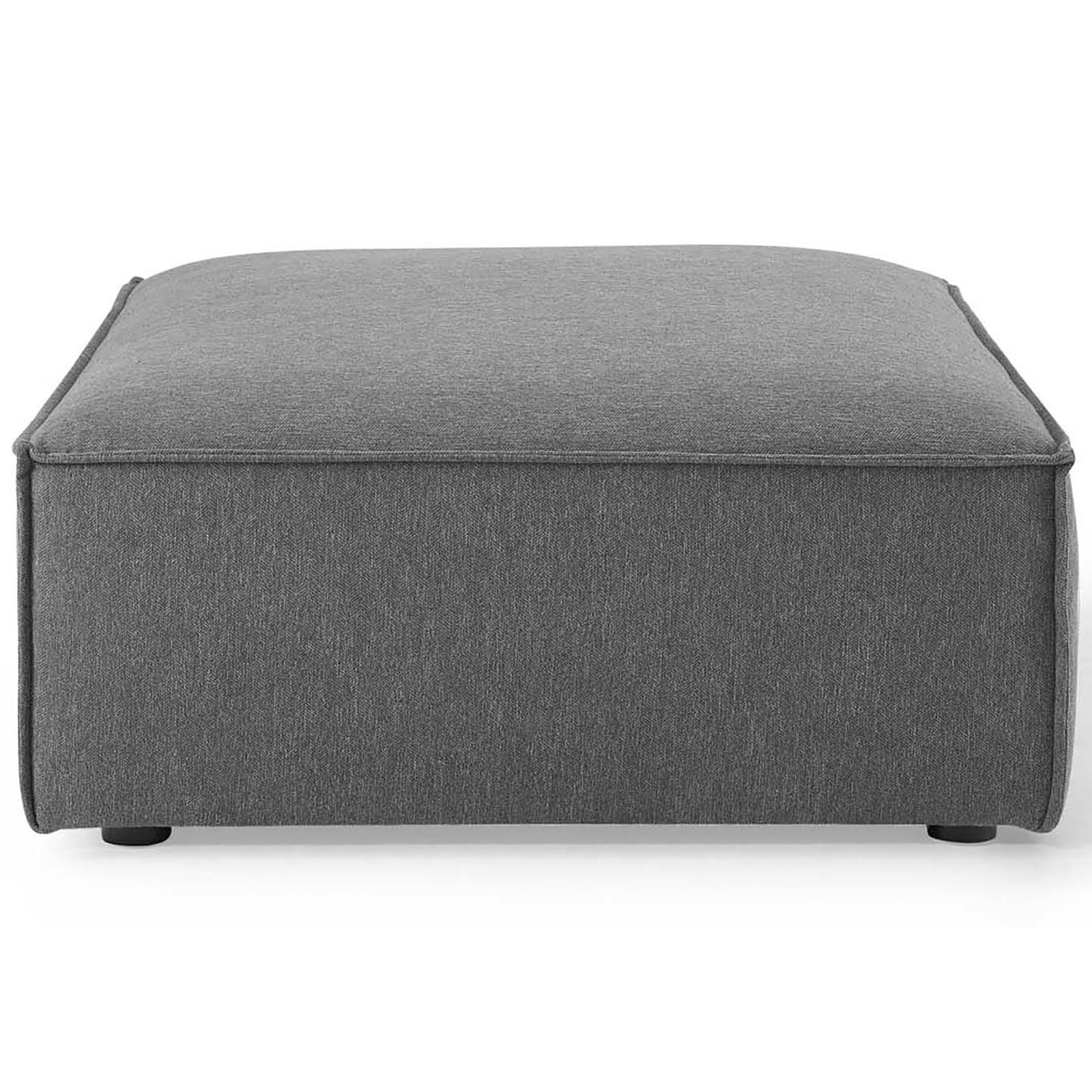 Charcoal upholstered ottoman module with smooth tailored sides and low block feet || EEI-4113-CHA || front_partial_studio