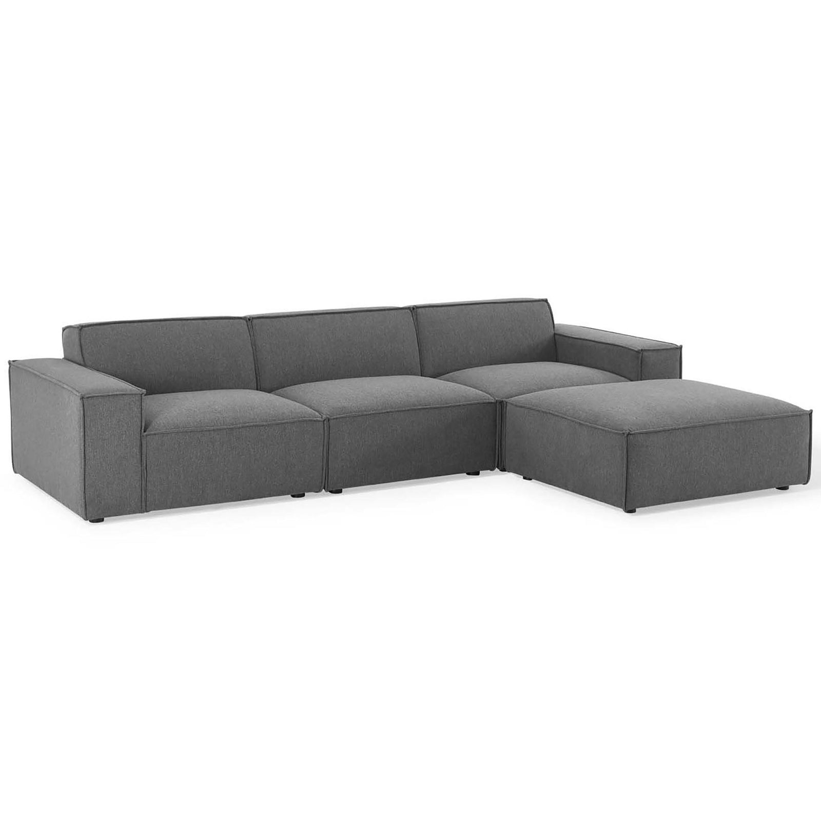 Charcoal fabric sectional sofa set with low back cushions and generous deep seats for modern comfort || EEI-4113-CHA || front_angle_studio