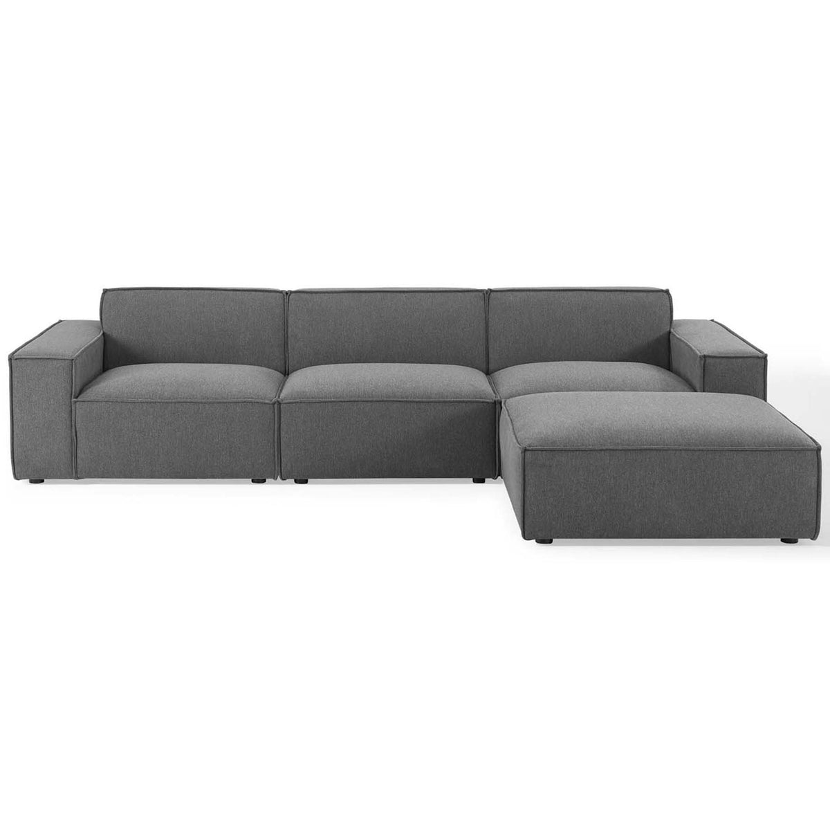 Charcoal modular 4-piece sectional sofa with chaise lounge and wide track arms for relaxed seating || EEI-4113-CHA || front_studio