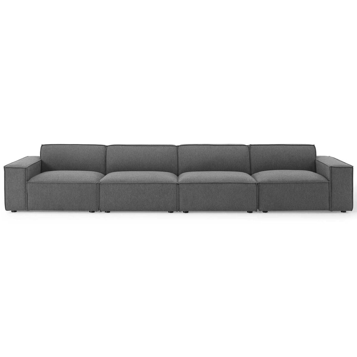Charcoal 4-piece modular sectional sofa with extra-wide cushions and clean, low-profile silhouette || EEI-4114-CHA || front_studio