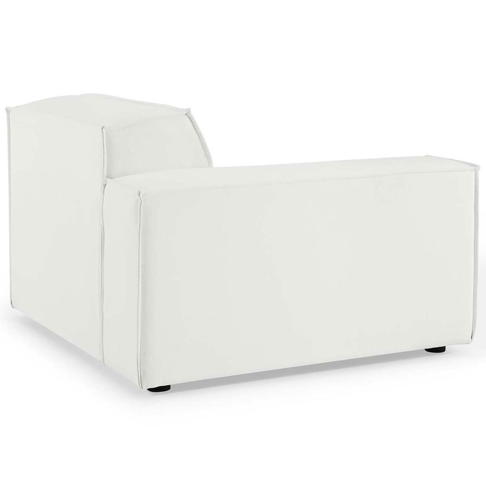 White modular sectional chair back highlighting smooth upholstery and neat corner seams. || EEI-4114-WHI || back_angle_partial_studio