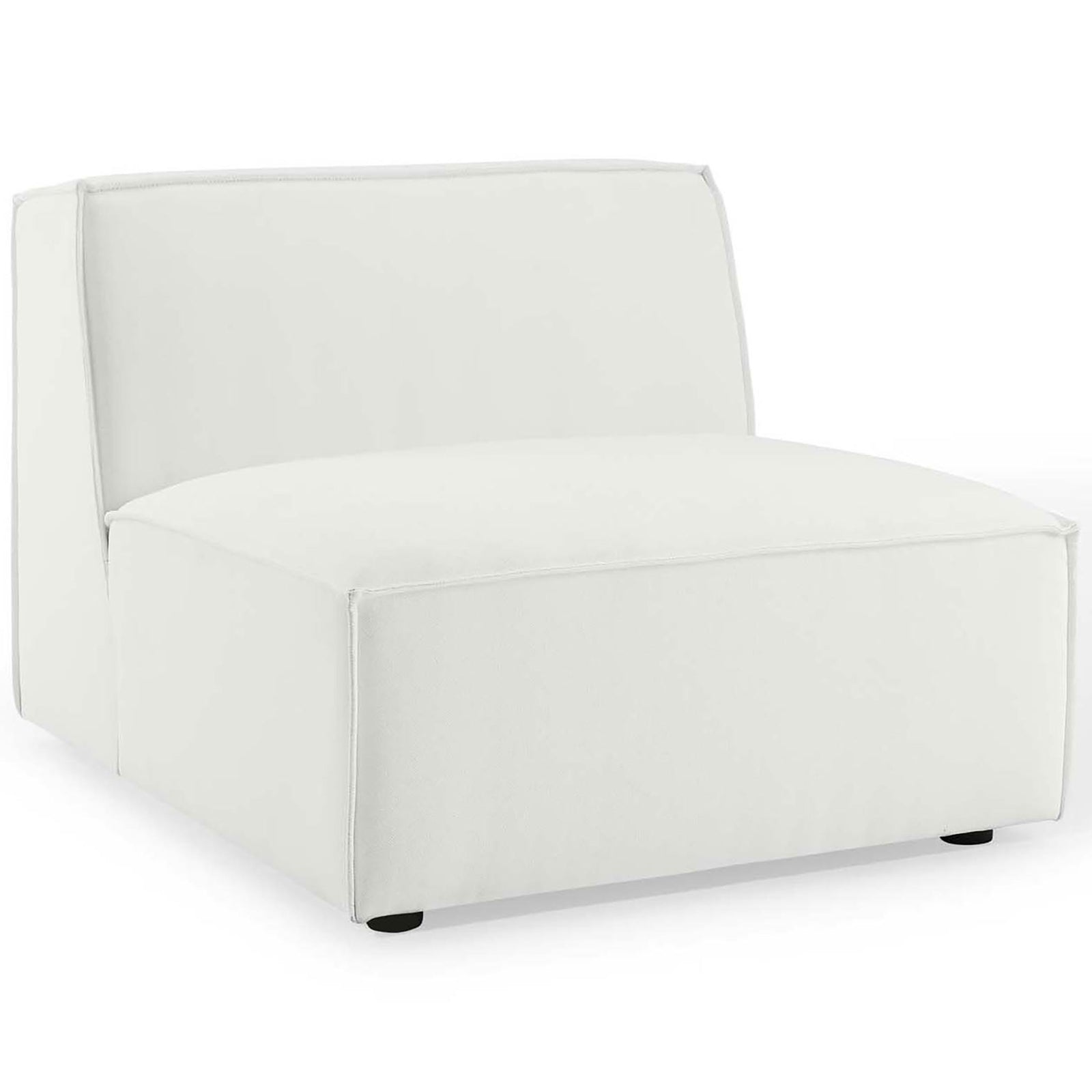 White armless modular sectional chair with spacious seat and minimalist low back design. || EEI-4114-WHI || front_angle_partial_studio
