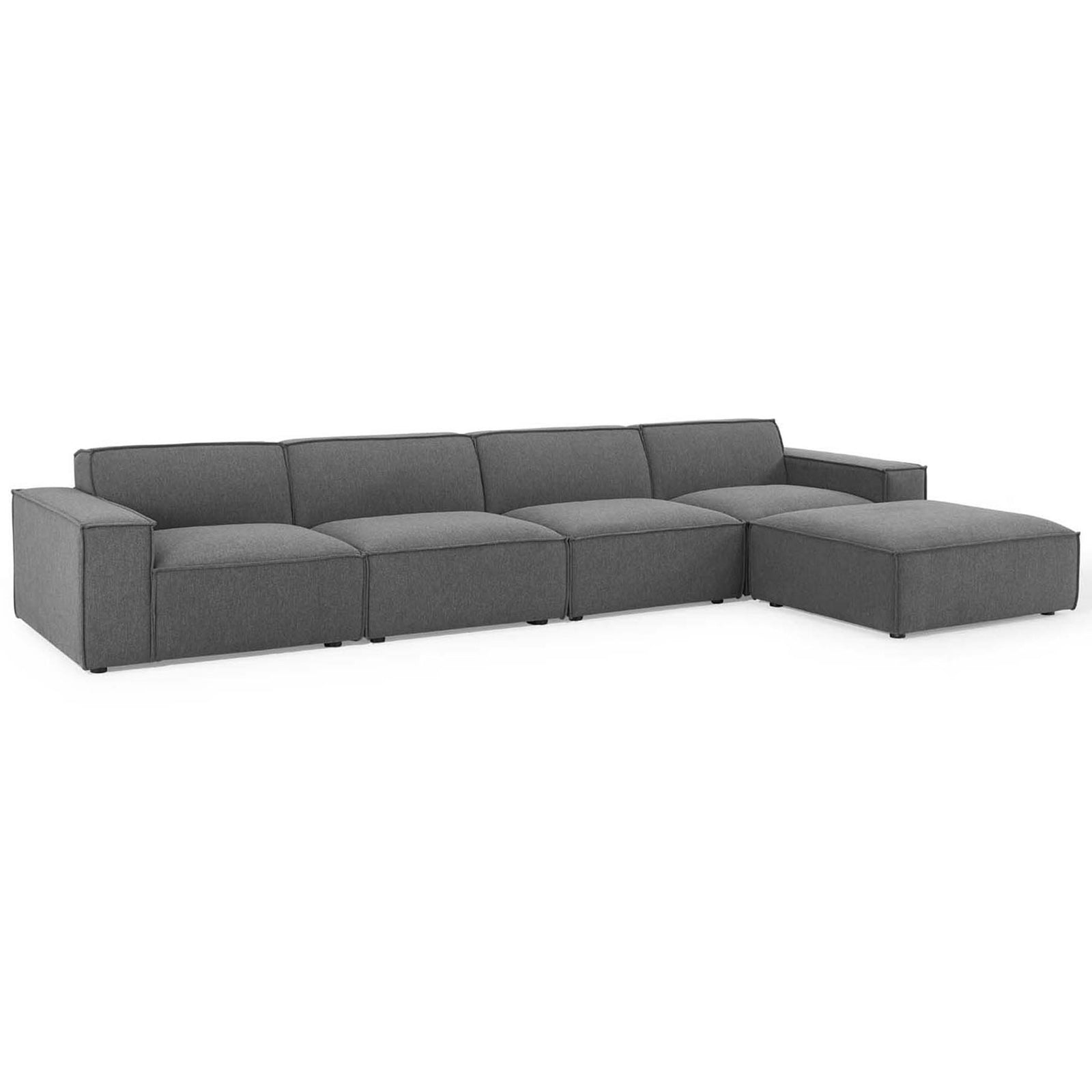 Charcoal modular sectional sofa with low-profile arms and generous chaise lounge || EEI-4115-CHA || front_angle_studio