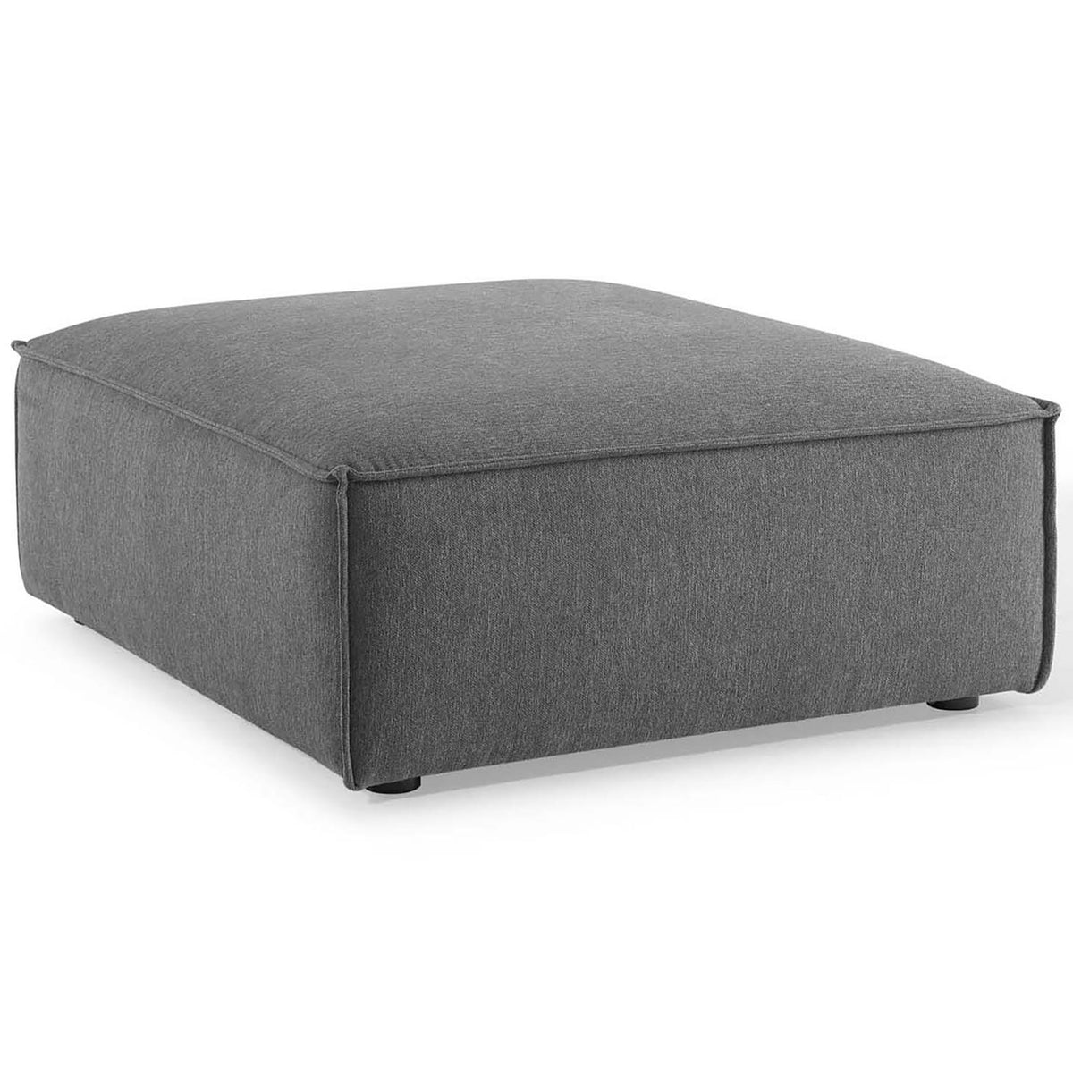Charcoal upholstered ottoman with generous cushion and clean, minimalist silhouette || EEI-4115-CHA || front_angle_partial_studio