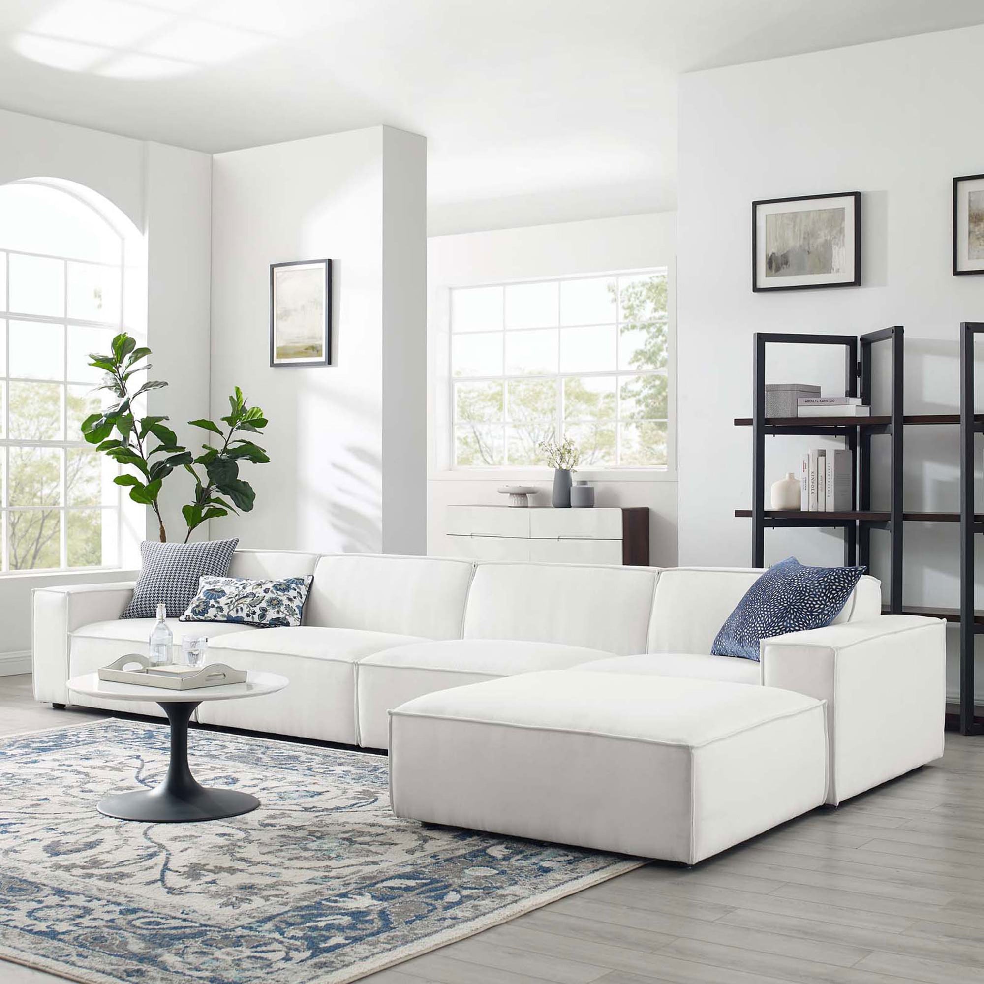 Rest 5-Piece Fabric L-Shaped Sofa with Ottoman White - Froy.com