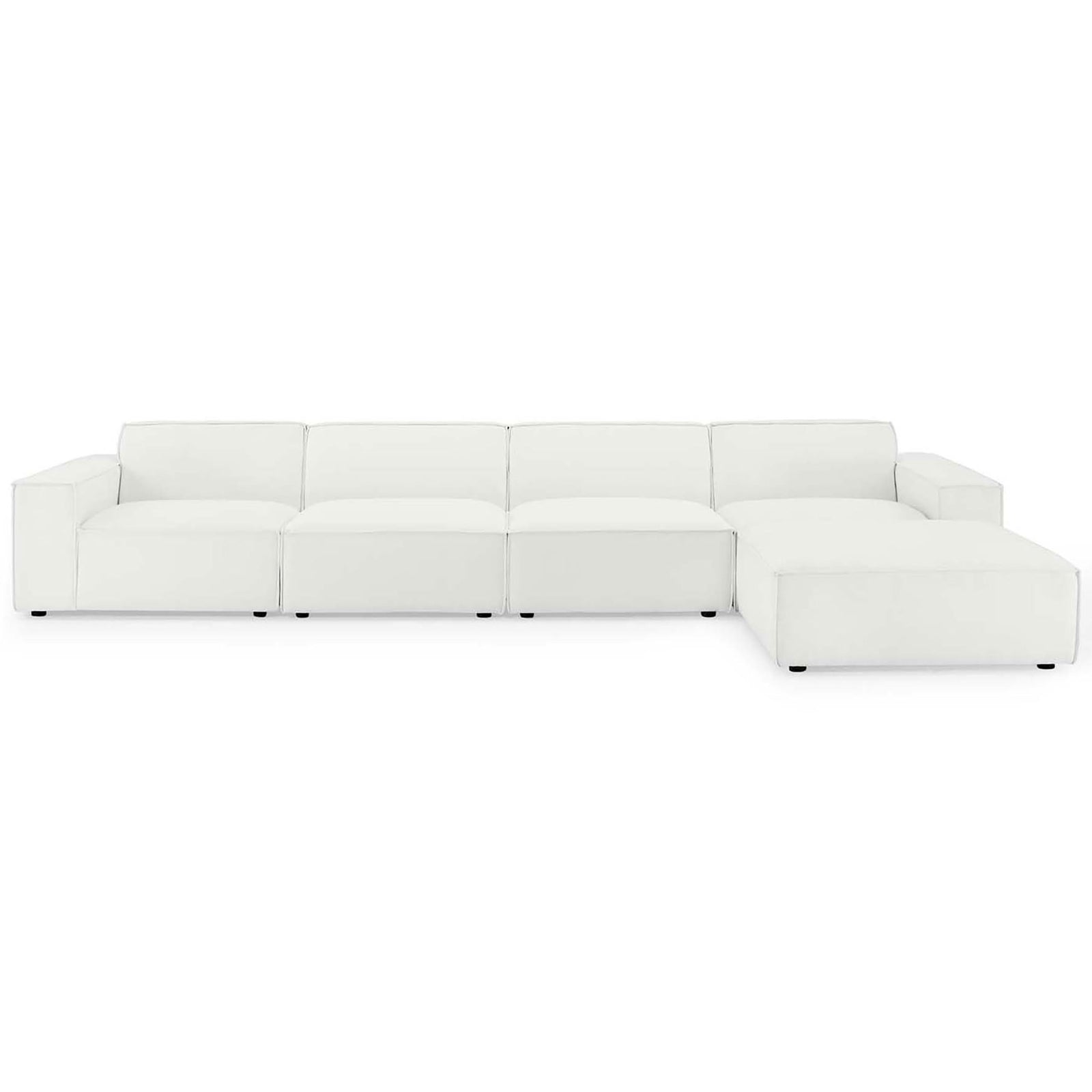 Spacious white five-piece modular sectional with right chaise and plush cushions for a modern living room || EEI-4115-WHI || front_studio