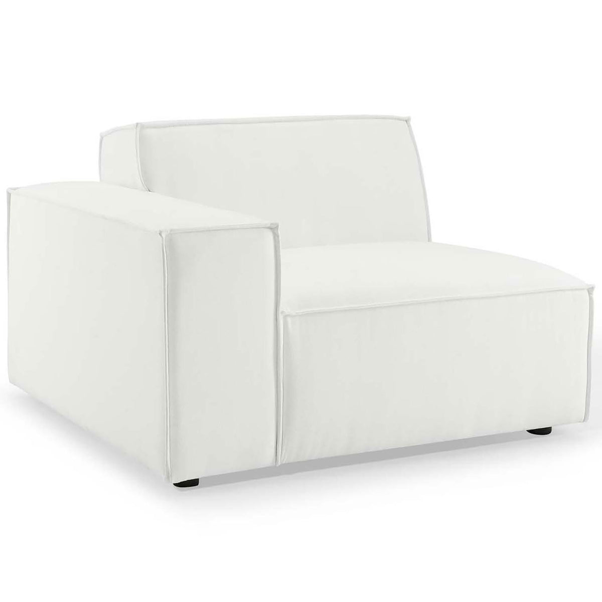 White right-arm modular sofa chair with clean lines and tailored piping || EEI-4115-WHI || front_angle_partial_studio