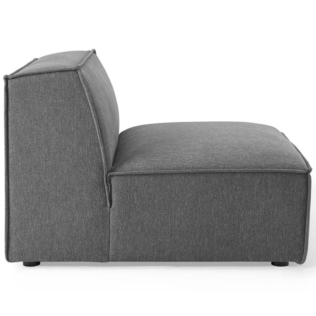 Armless modular chair emphasizing its thick seat cushion and neatly tailored upholstery || EEI-4117-CHA || side_partial_studio