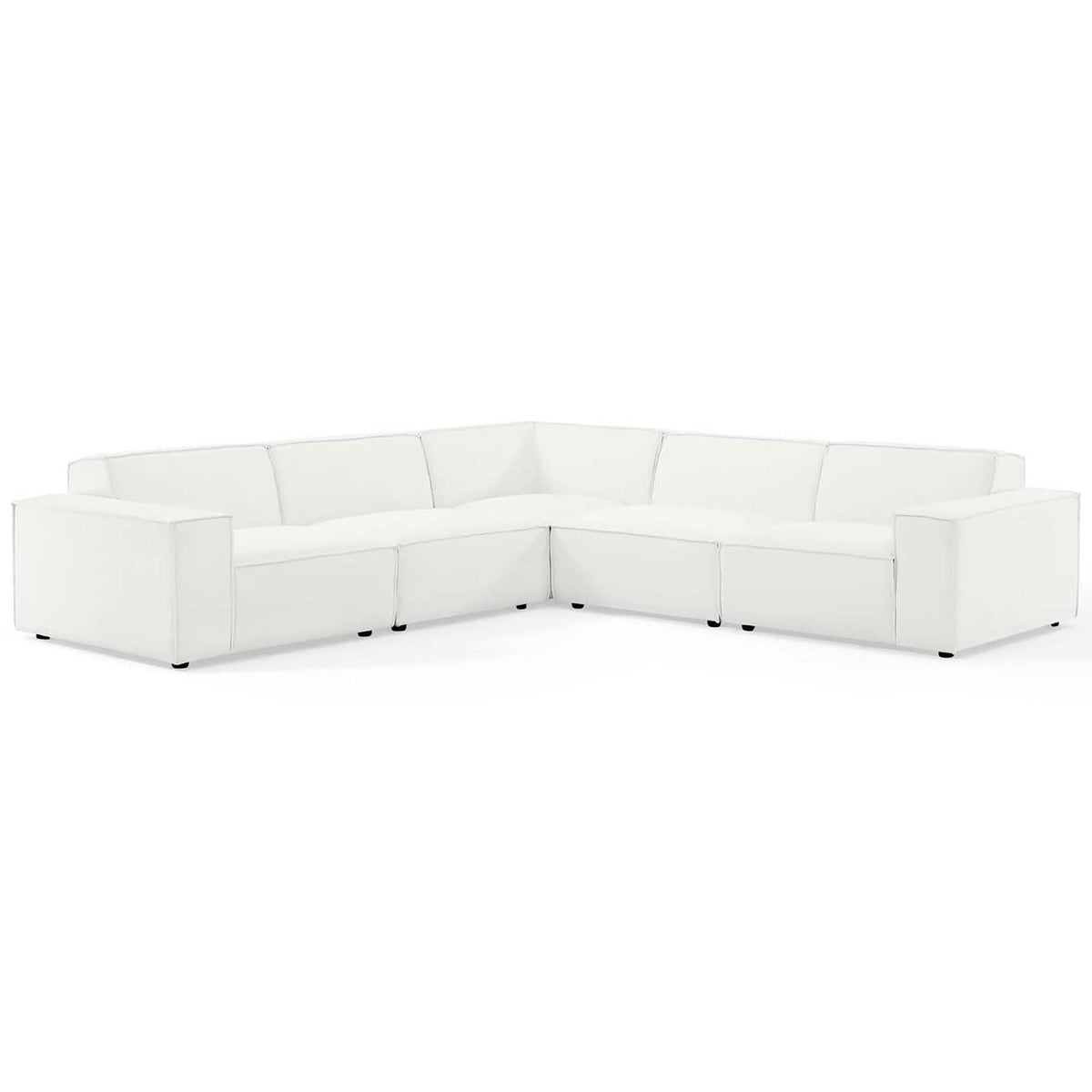 White 5-piece modular sectional sofa with low profile cushions and clean tailored lines || EEI-4117-WHI || front_angle_studio