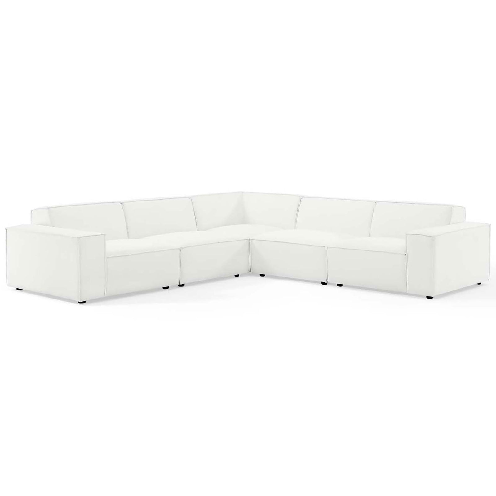 White 5-piece modular sectional sofa with low profile cushions and clean tailored lines || EEI-4117-WHI || front_angle_studio