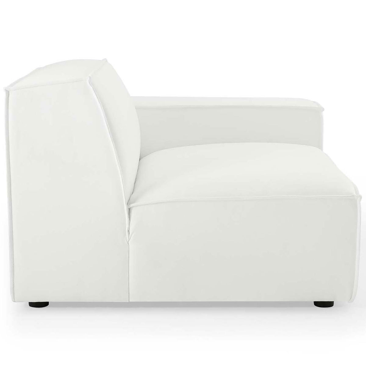 White modular sofa chair highlighting the thick cushioned seat and gently sloped back || EEI-4117-WHI || side_partial_studio