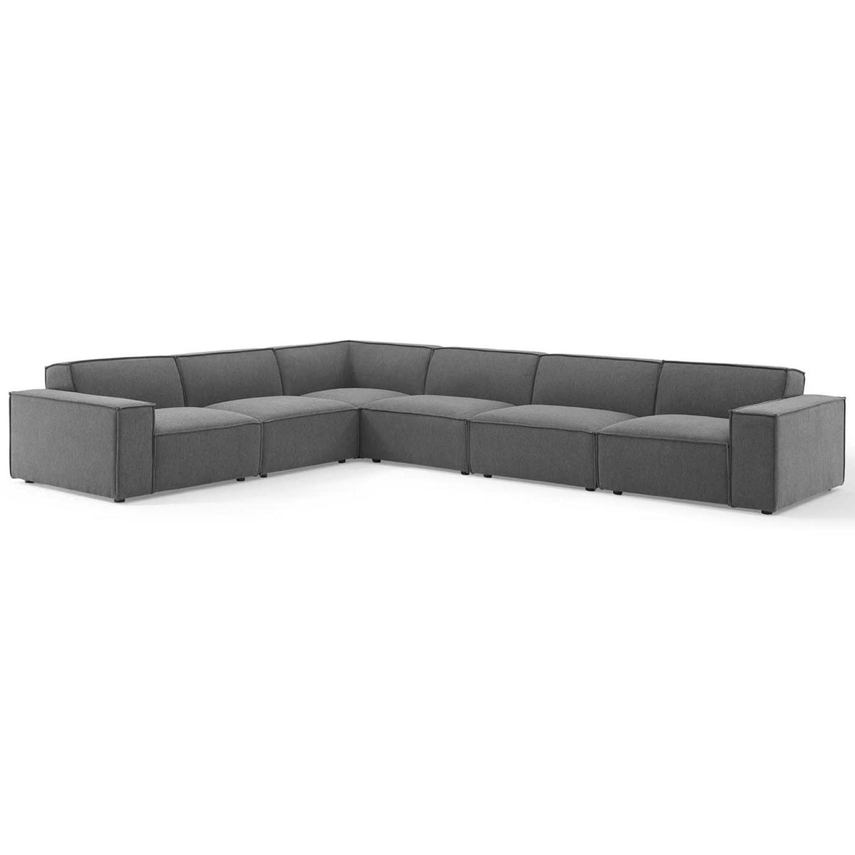 Spacious charcoal modular sectional sofa with deep seats and clean French piping for modern living rooms || EEI-4119-CHA || front_angle_studio