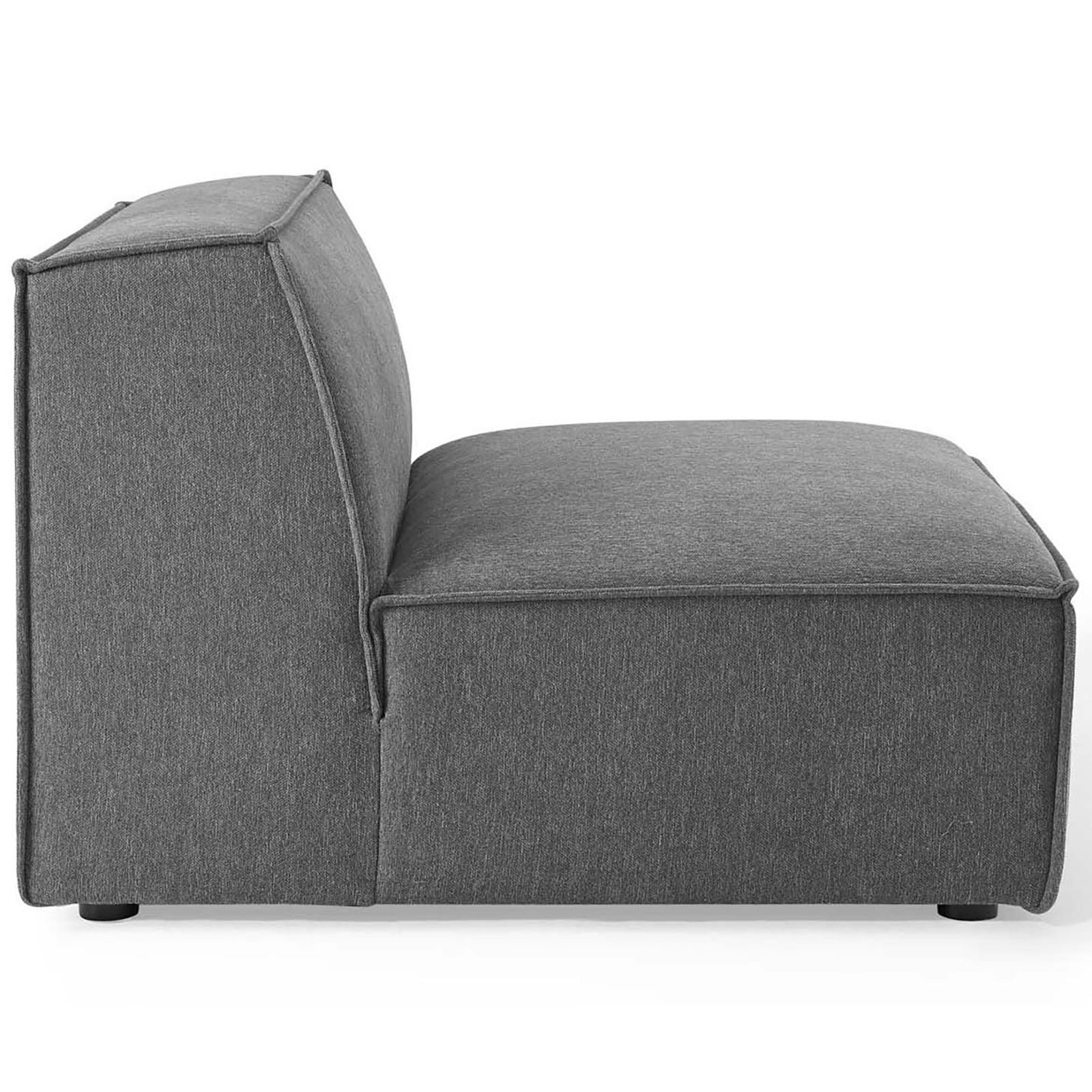Armless charcoal modular seat highlighting its deep profile, generous cushioning, and neat tailored seams || EEI-4119-CHA || side_partial_studio