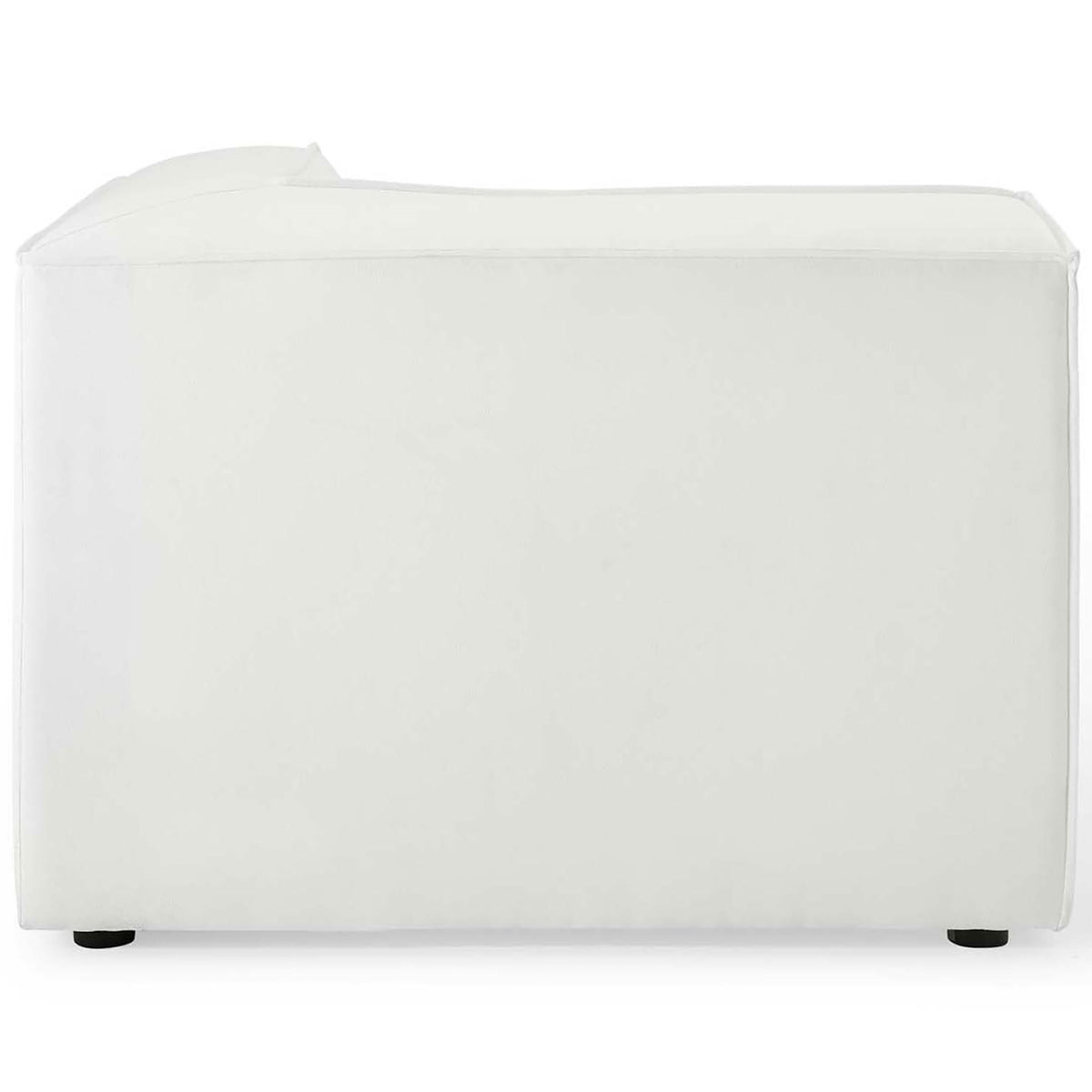 White modular corner chair showcasing a seamless upholstered back with refined piping details || EEI-4119-WHI || back_partial_studio