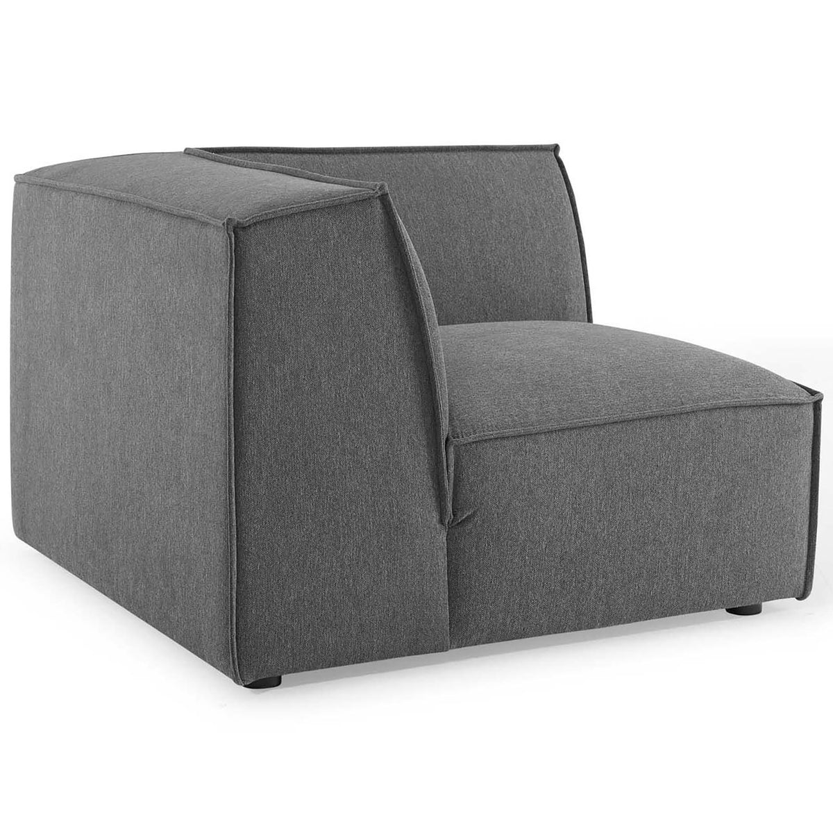 Charcoal modular corner chair connecting sectional pieces with plush cushions and soft fabric || EEI-4121-CHA || front_angle_partial_studio