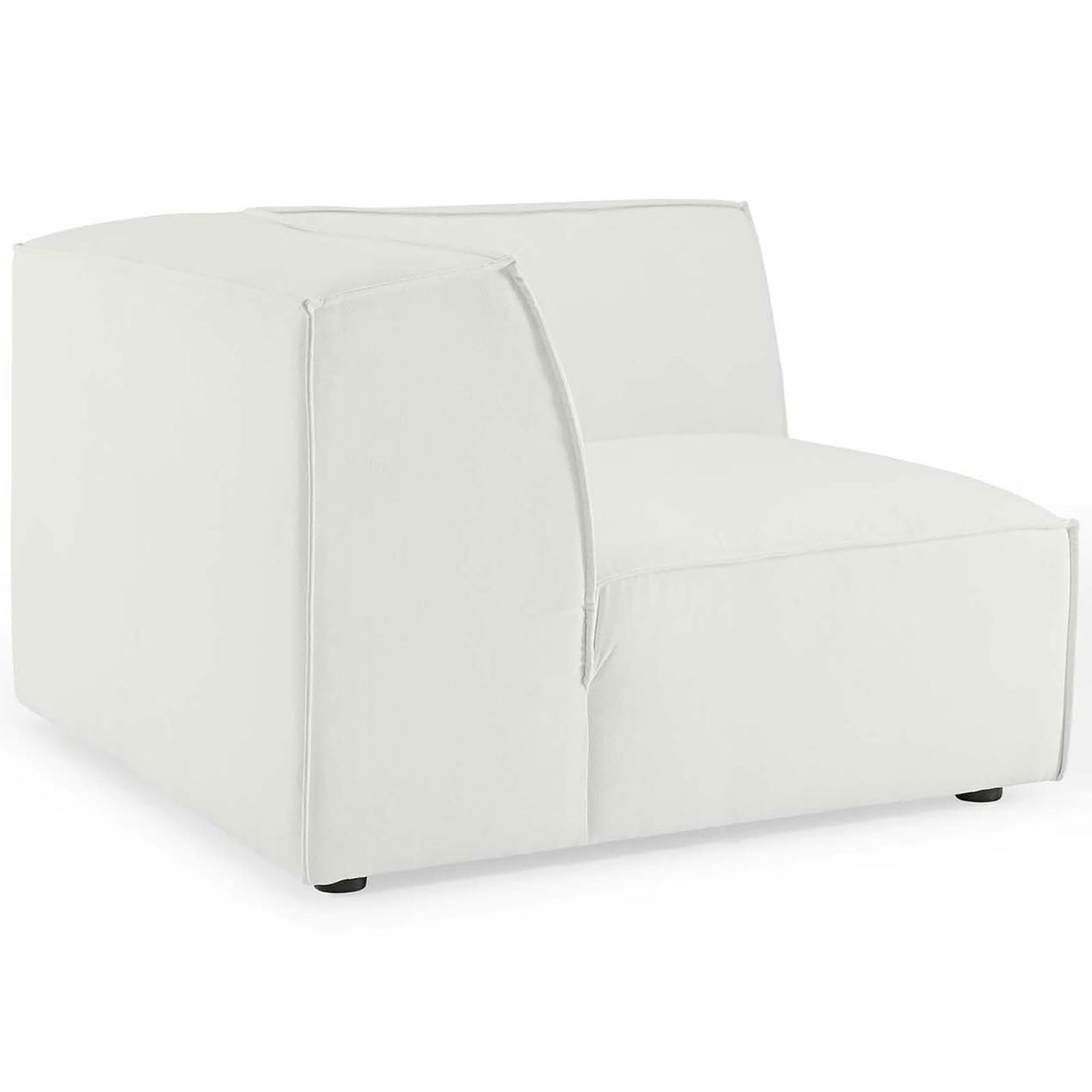 Corner sectional module in white upholstery with generous cushioning to anchor a customizable seating layout || EEI-4121-WHI || front_angle_partial_studio
