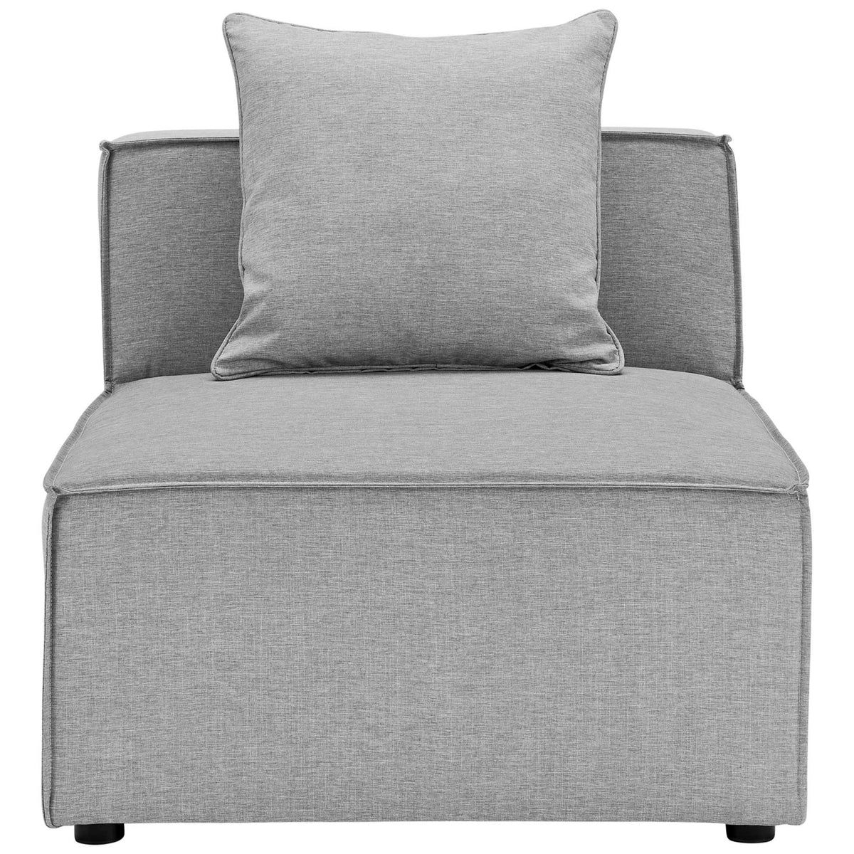 Gray outdoor armless sectional chair with wide cushioned seat and supportive pillow back || EEI-4209-GRY || front_studio