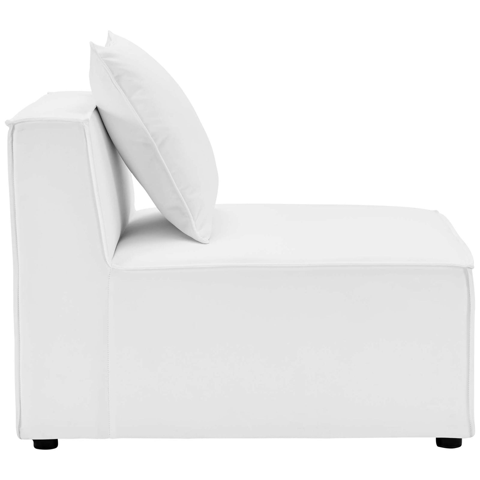 White outdoor armless chair with deep cushioned seat and streamlined backrest || EEI-4209-WHI || side_studio