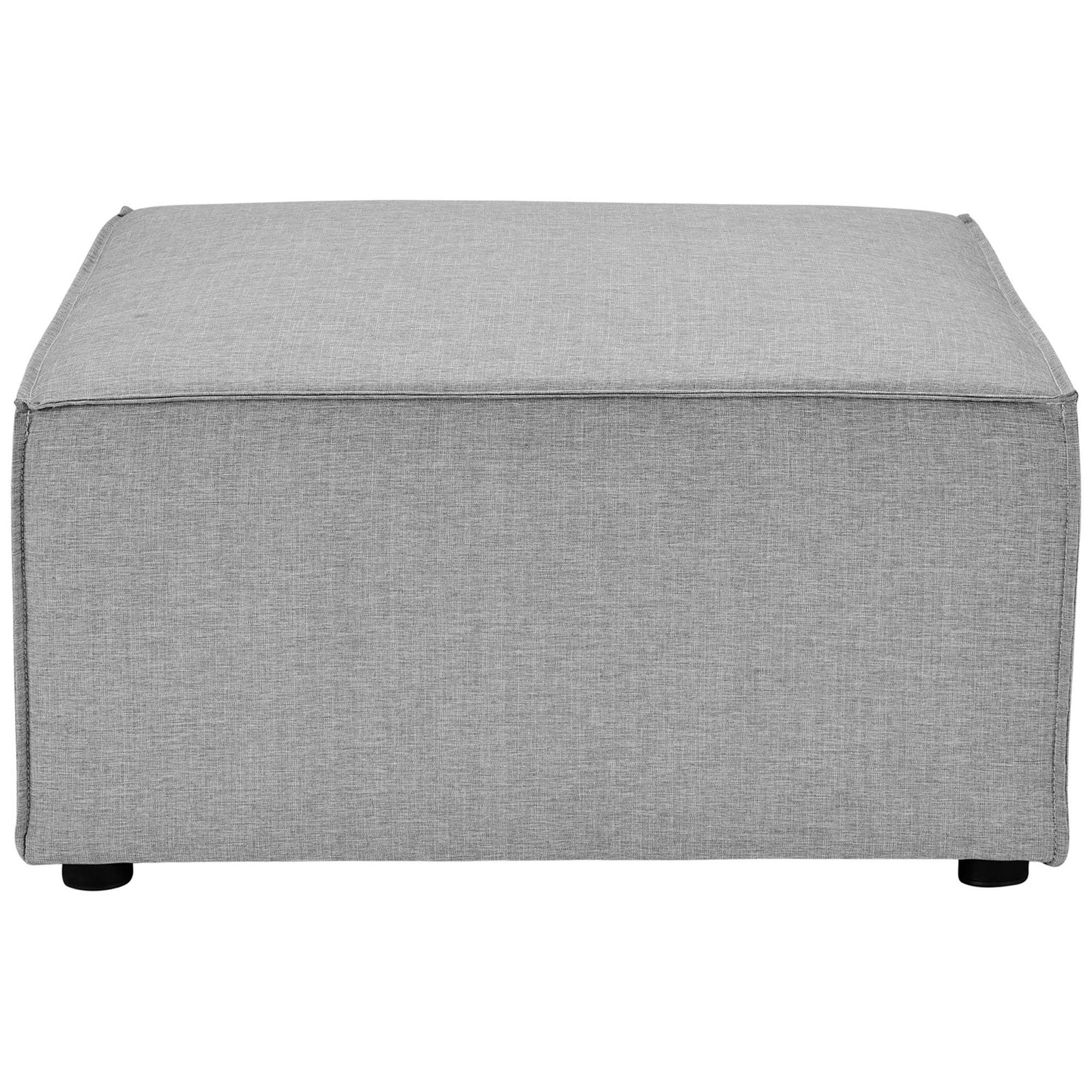 Modern gray outdoor sectional ottoman with boxy silhouette and smooth upholstered sides || EEI-4211-GRY || front_studio