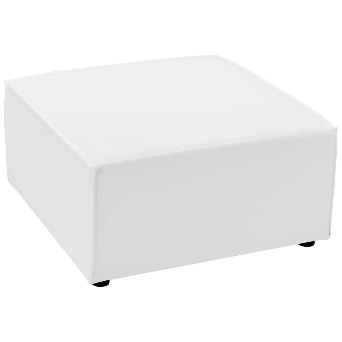Spacious square white outdoor ottoman offering a soft cushioned surface for relaxing or extra seating || EEI-4211-WHI || top_angle_studio