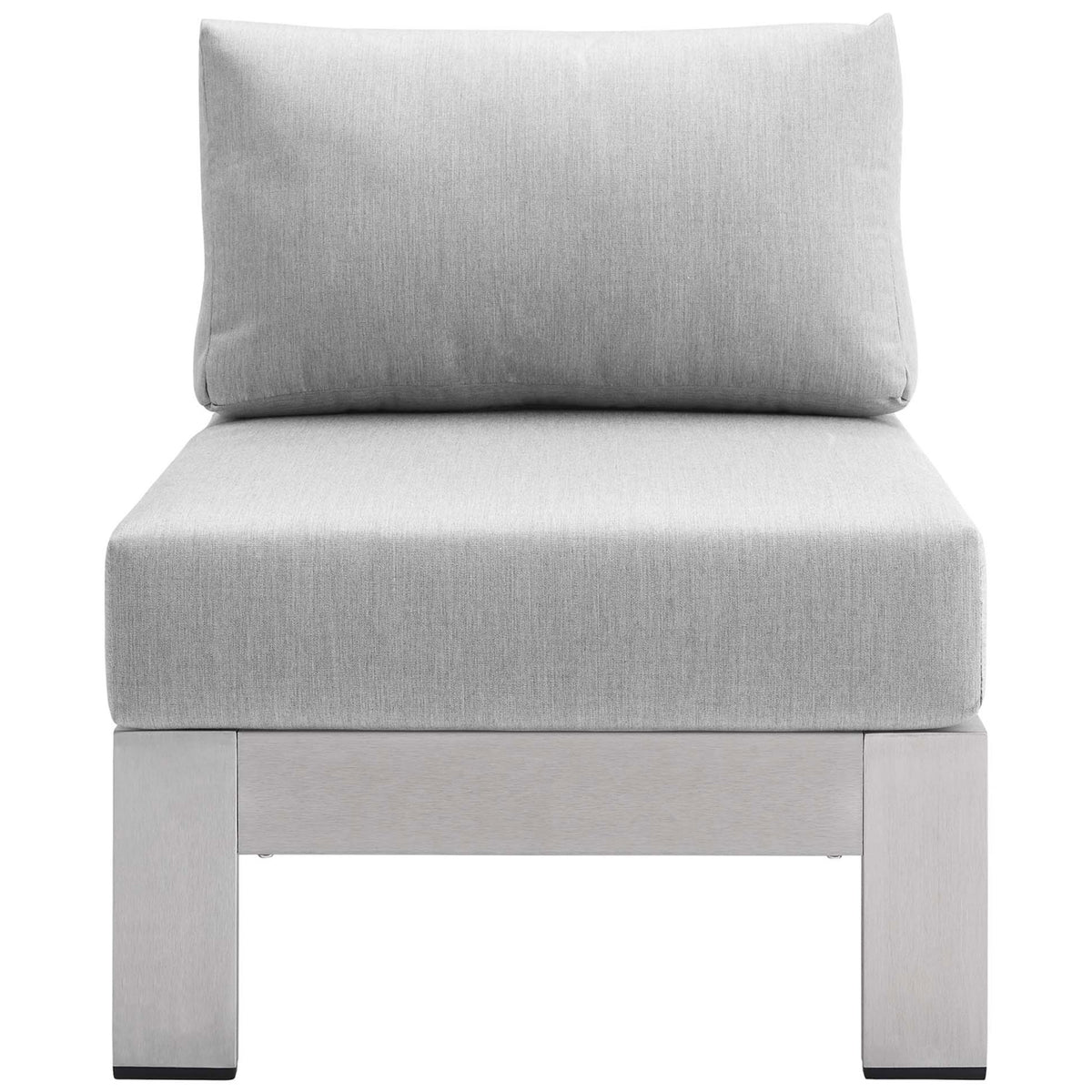 Shore Sunbrella(r) armless chair offers a wide, plush seat in a clean, contemporary silhouette || EEI-4227-SLV-GRY || front_studio